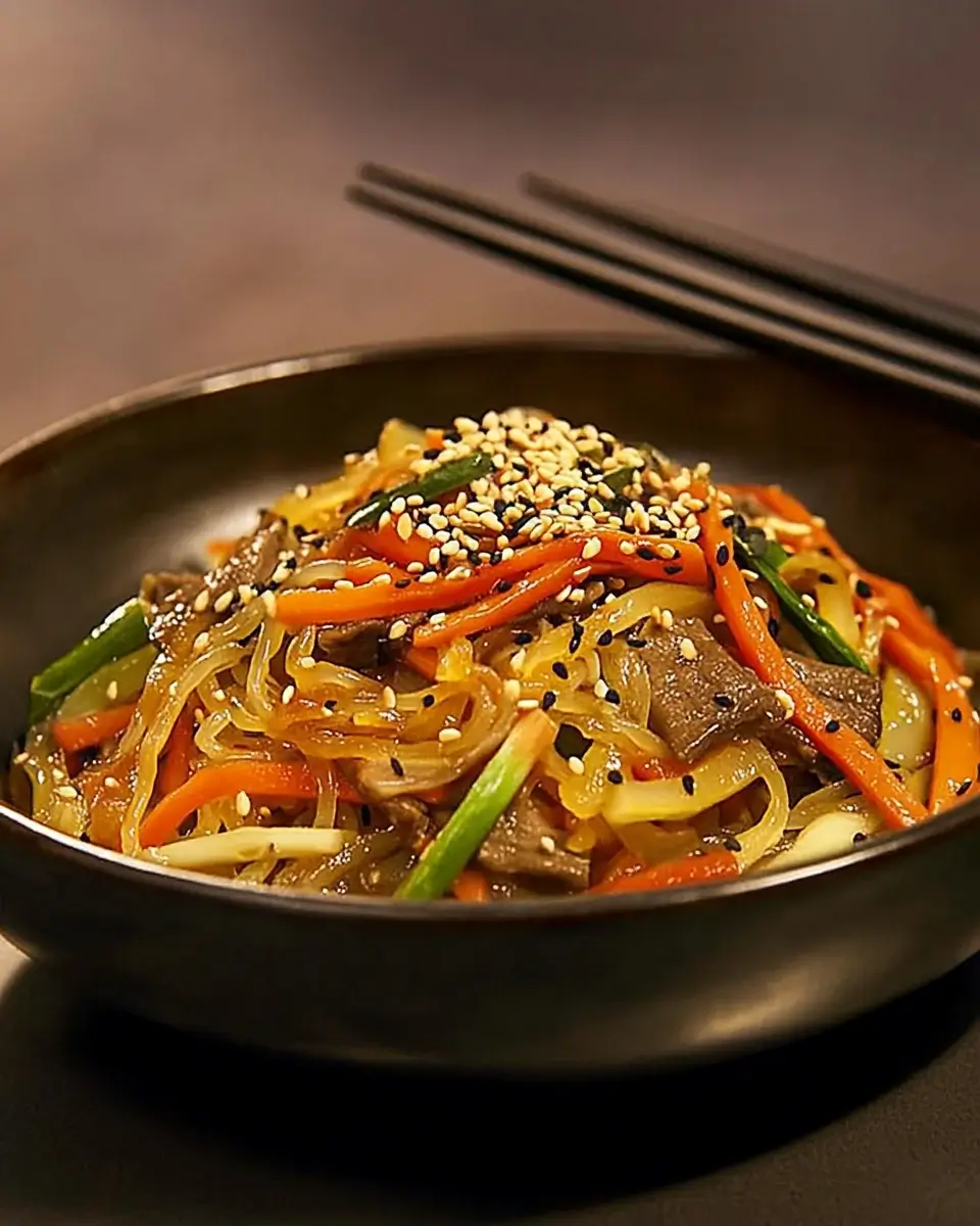 Japchae: Entdecken Sie das köstliche Rezept für koreanische Glasnudeln!