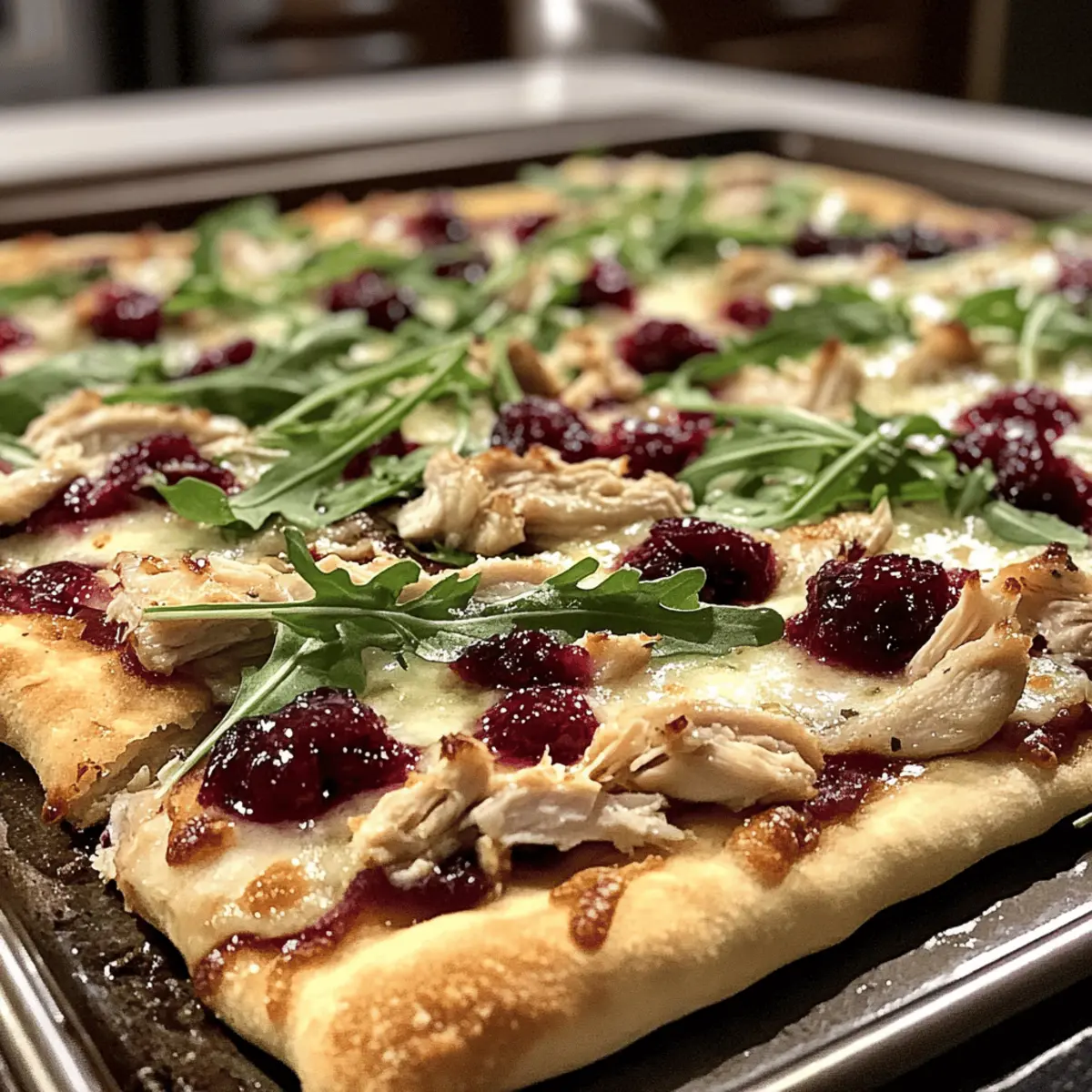Cranberry-Hähnchen und Brie Pizza für Feste