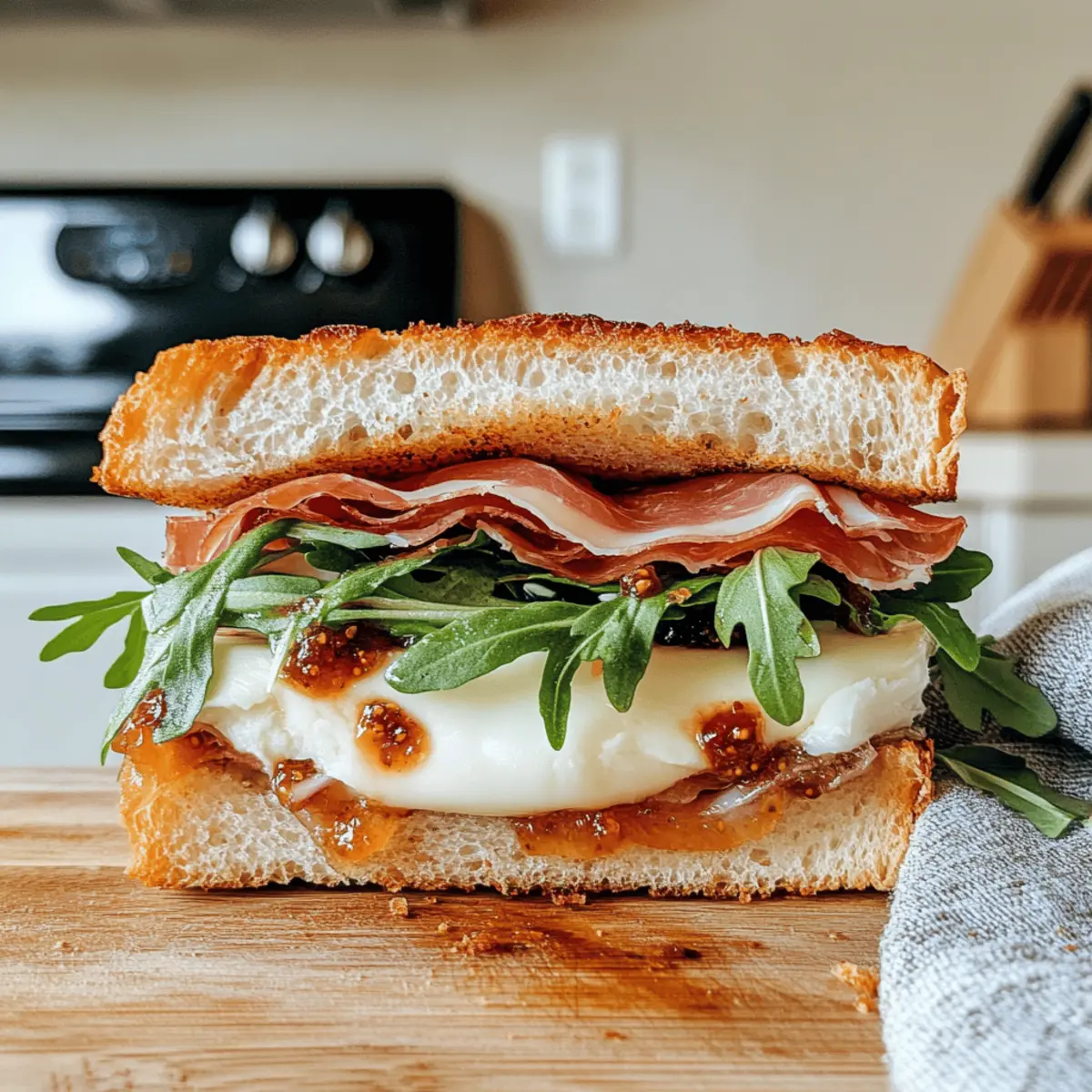 Prosciutto und Käse Sandwich mit Chili Feigenmarmelade