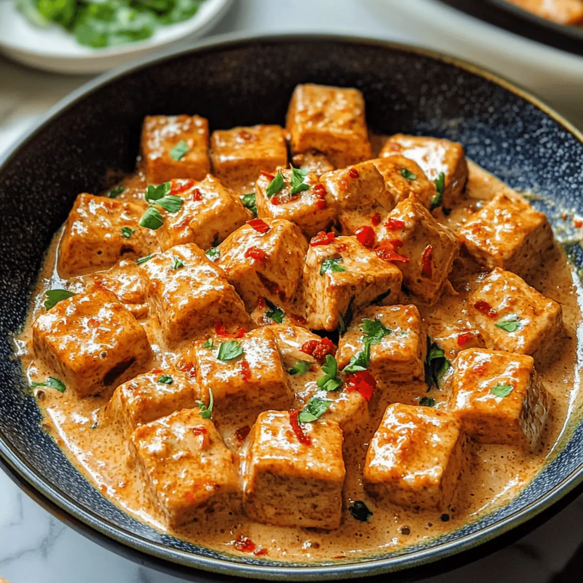 Cremige Kokos-Soße mit scharfen Tofu