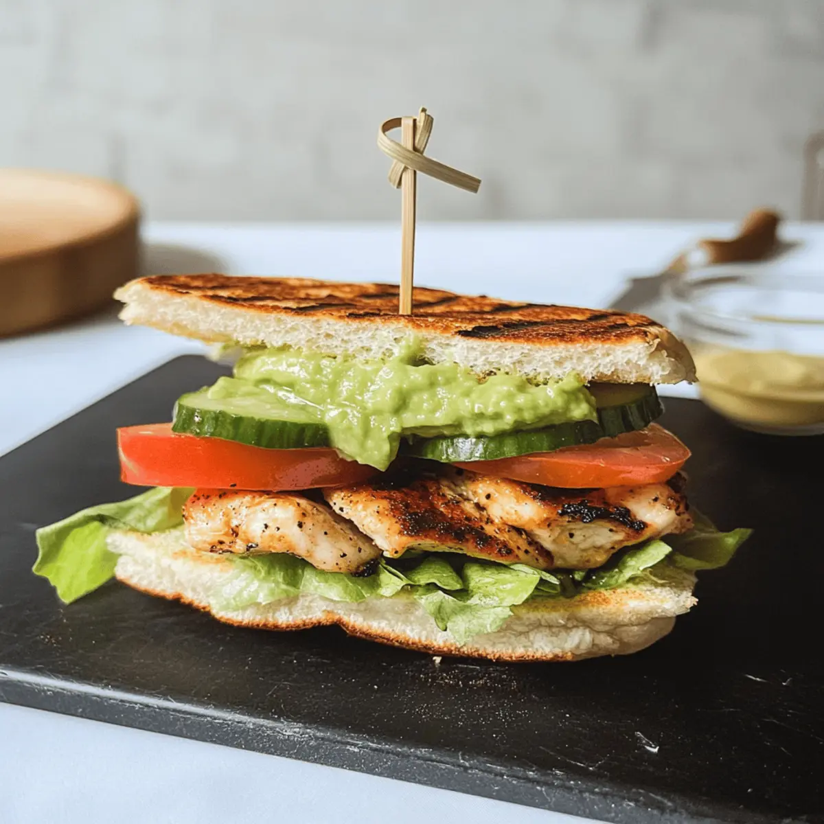 Scharfes Hühnchen Sandwich mit Avocado Creme