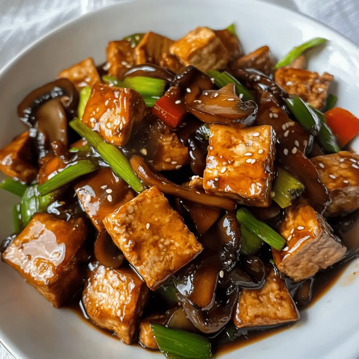 Tofu und Pilze in süßer Sojasauce