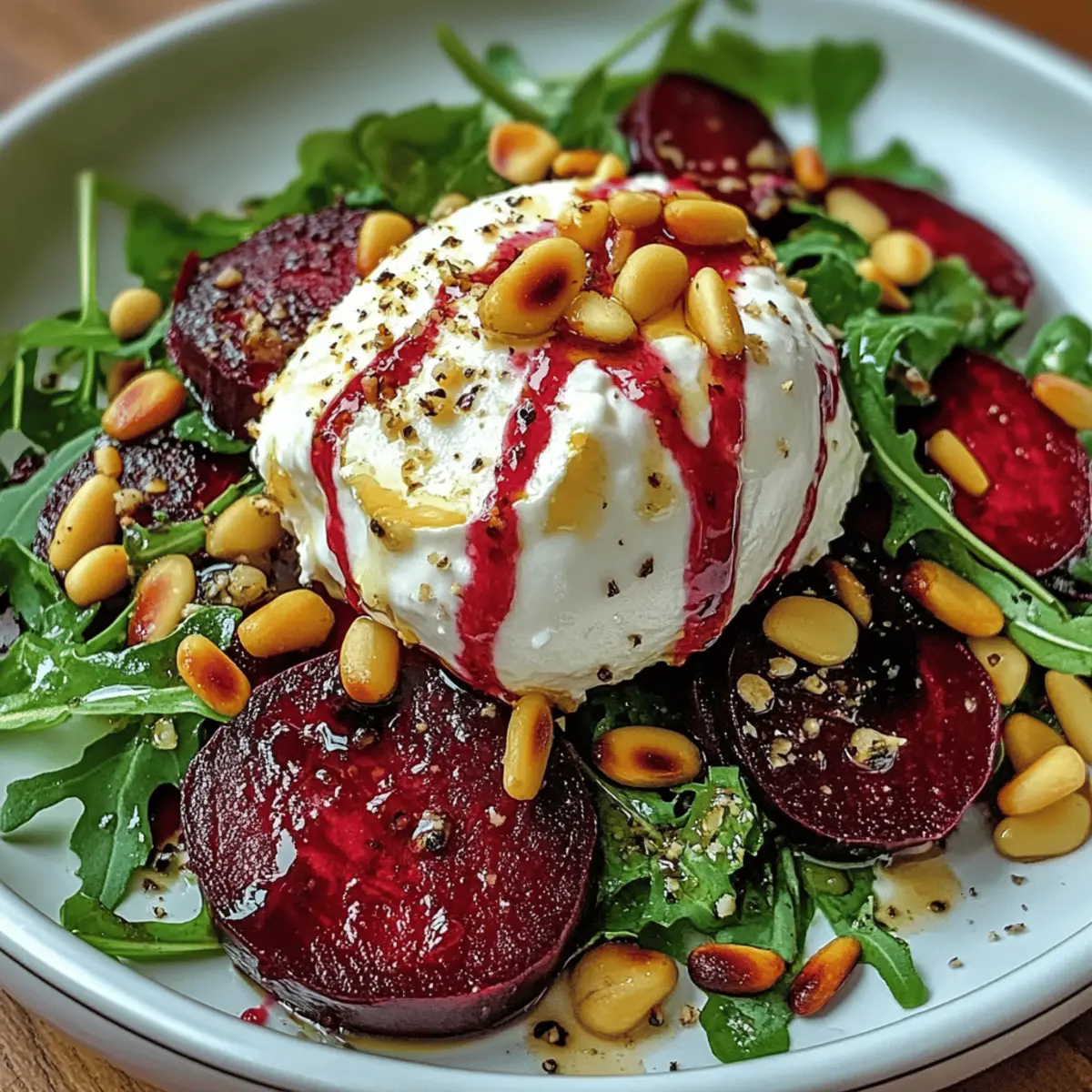 Rote Bete Burrata Salat mit knusprigen Pinienkernen
