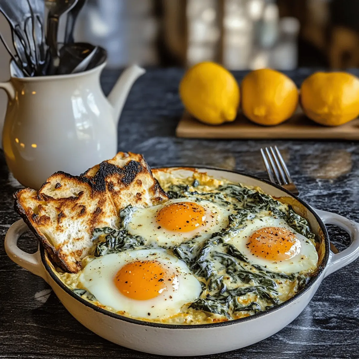 gebackene Eier mit Ricotta Parmesan und Spinat