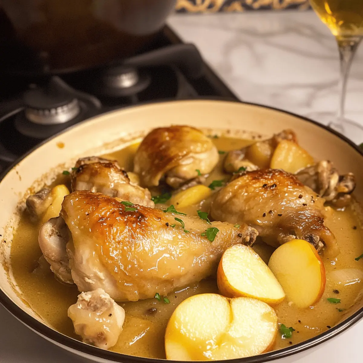 Der Ausgang: Köstliches Hähnchen à la Normande