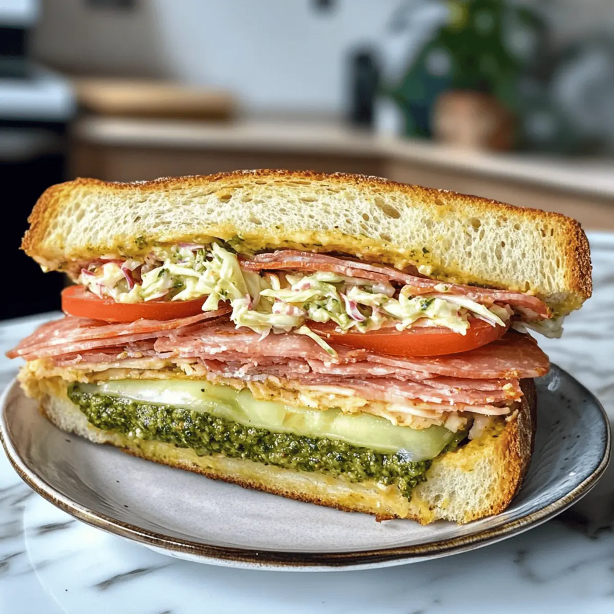 Gourmet Ciabatta Sandwich mit Pesto Butter