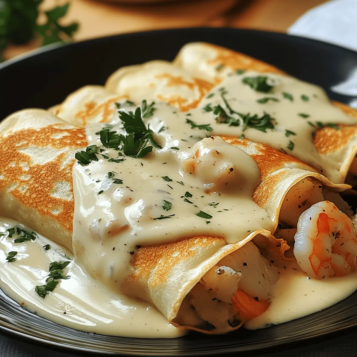 Meeresfrüchte Crêpes mit cremiger Béchamelsauce