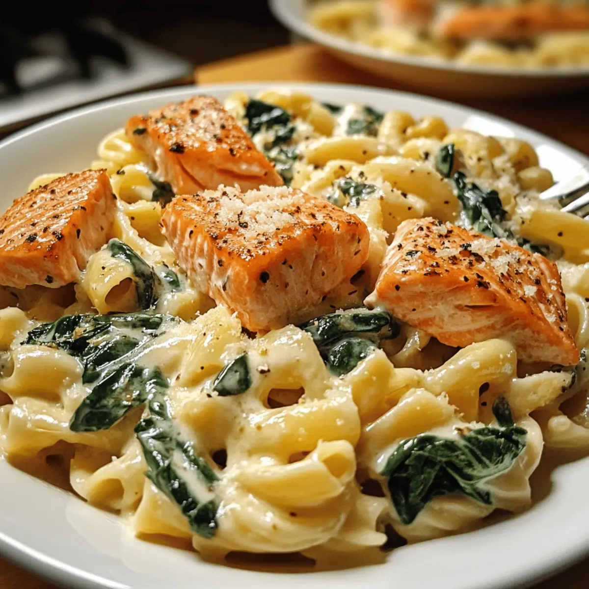Cremige Spinat-Lachs-Pasta schnell und gesund