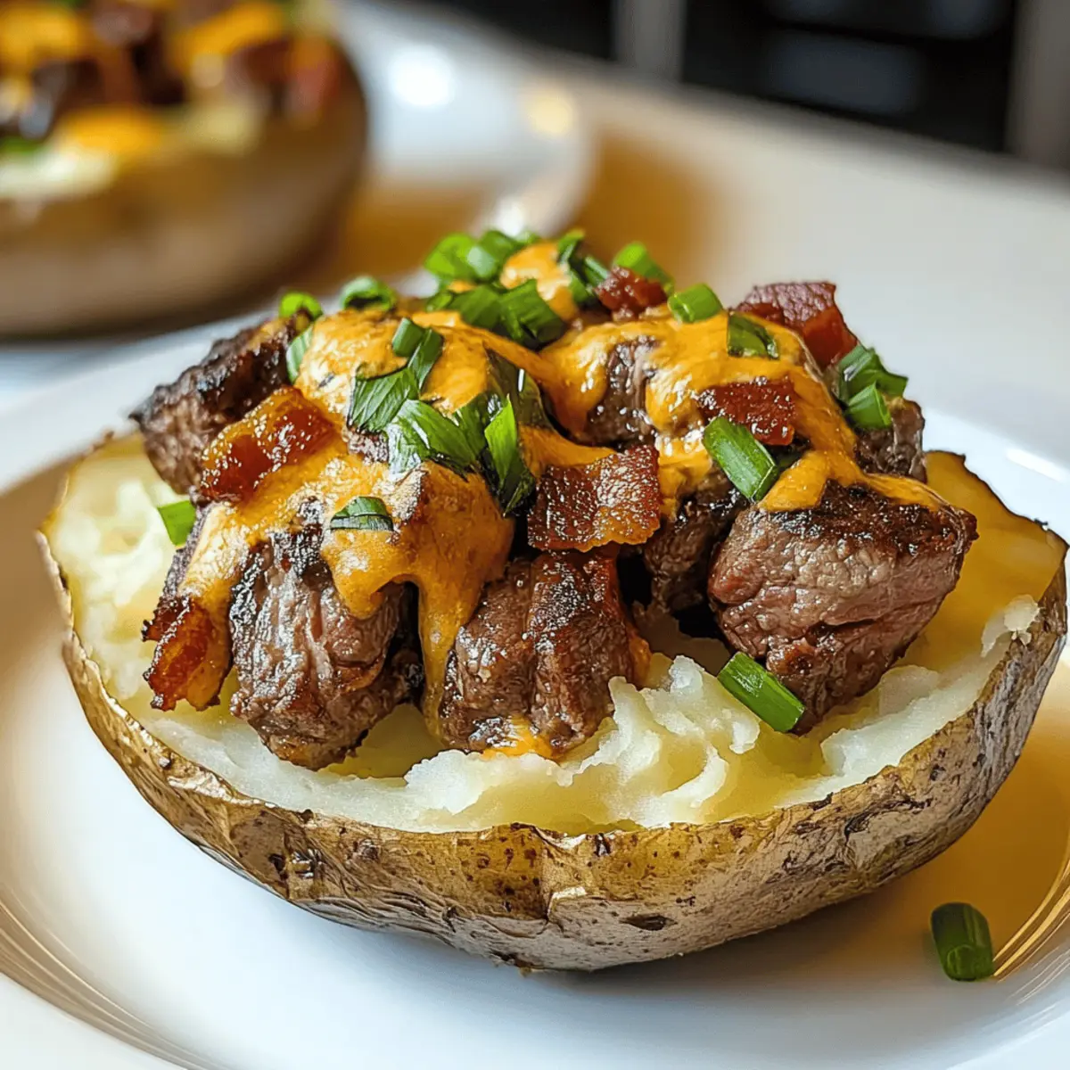 Lade deinen perfekten Ofenkartoffel mit Steak auf