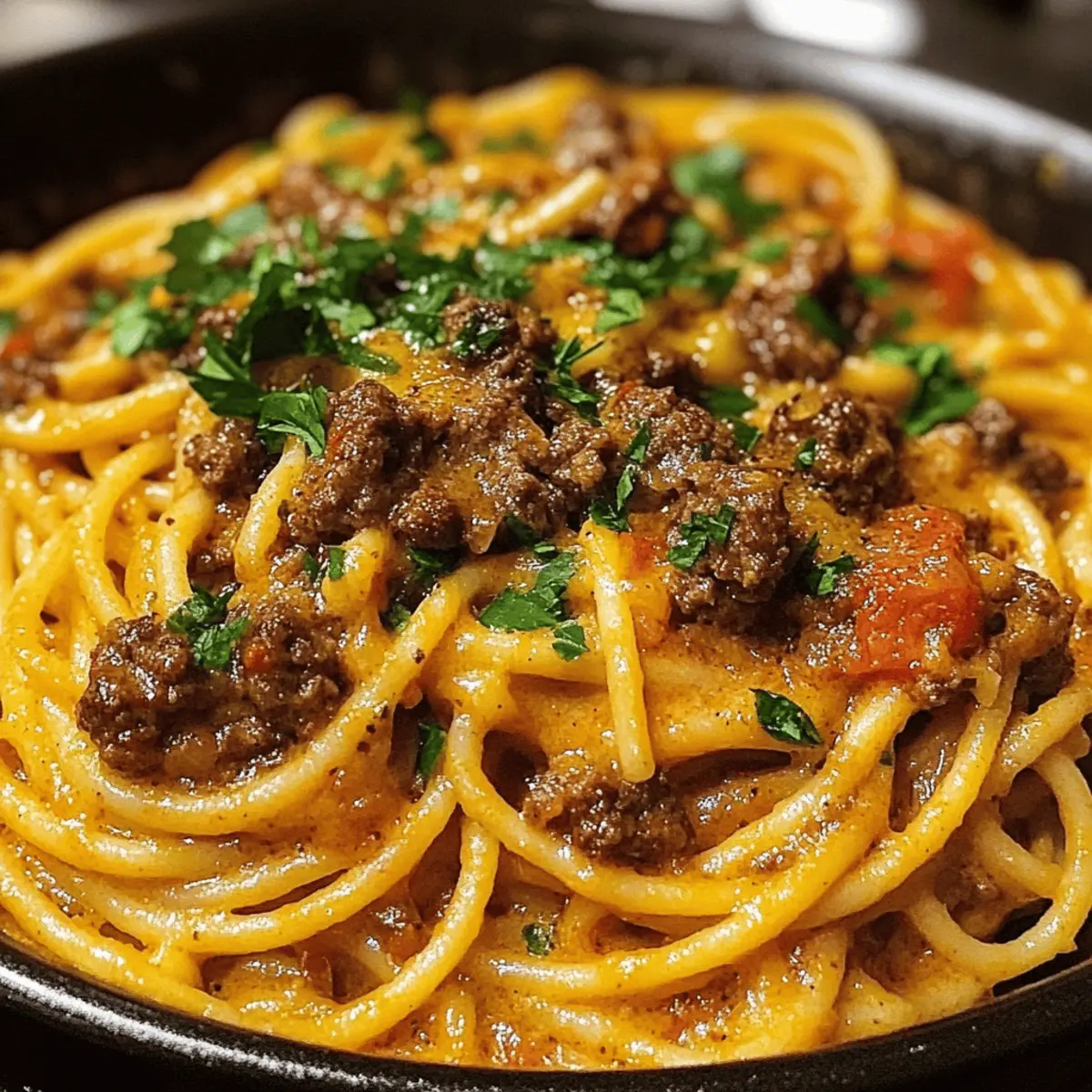 Cajun Rindfleisch-Spaghetti mit cremiger Käsesauce