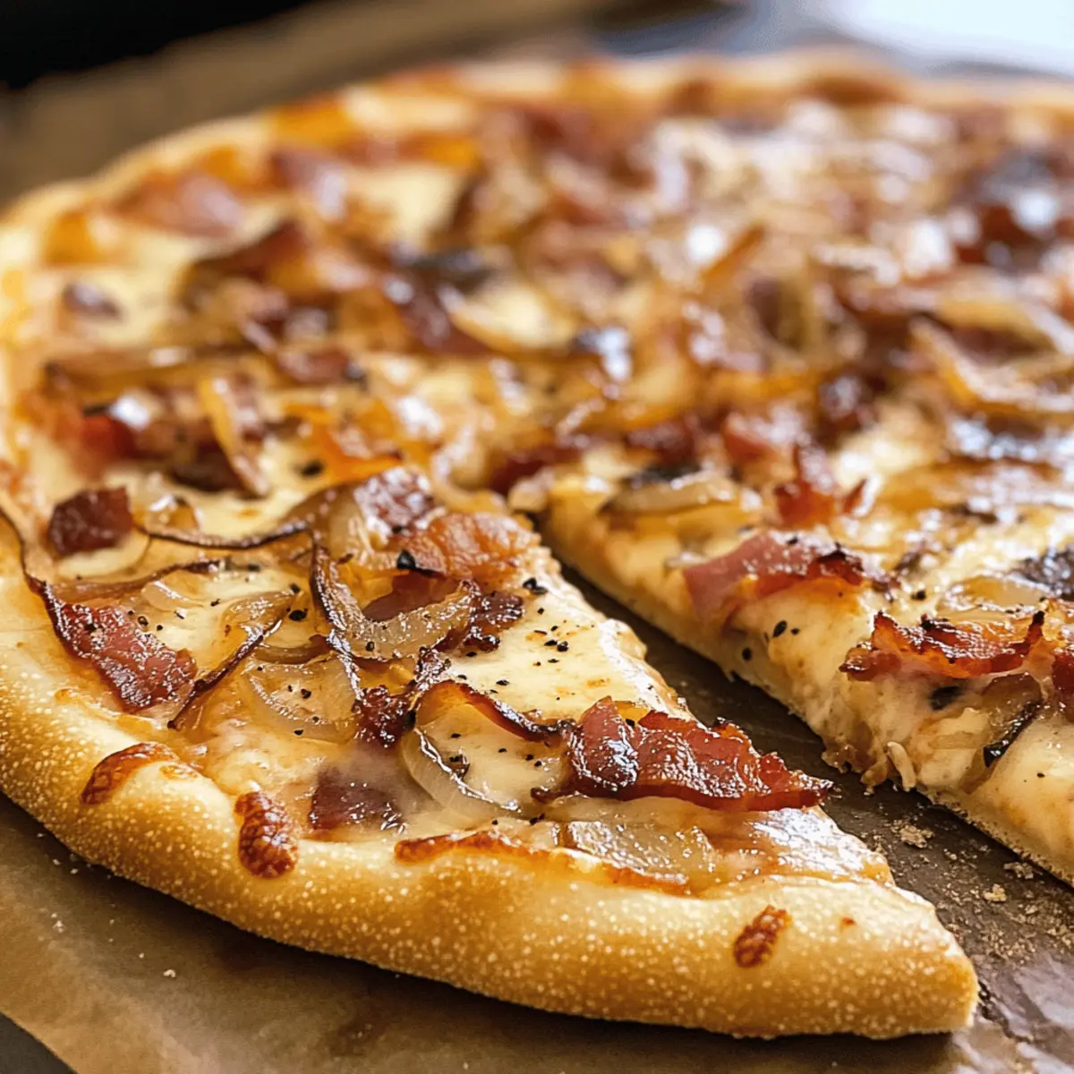 Der Ausgang: Vollkorn-Bacon-Pizza mit Zwiebeln