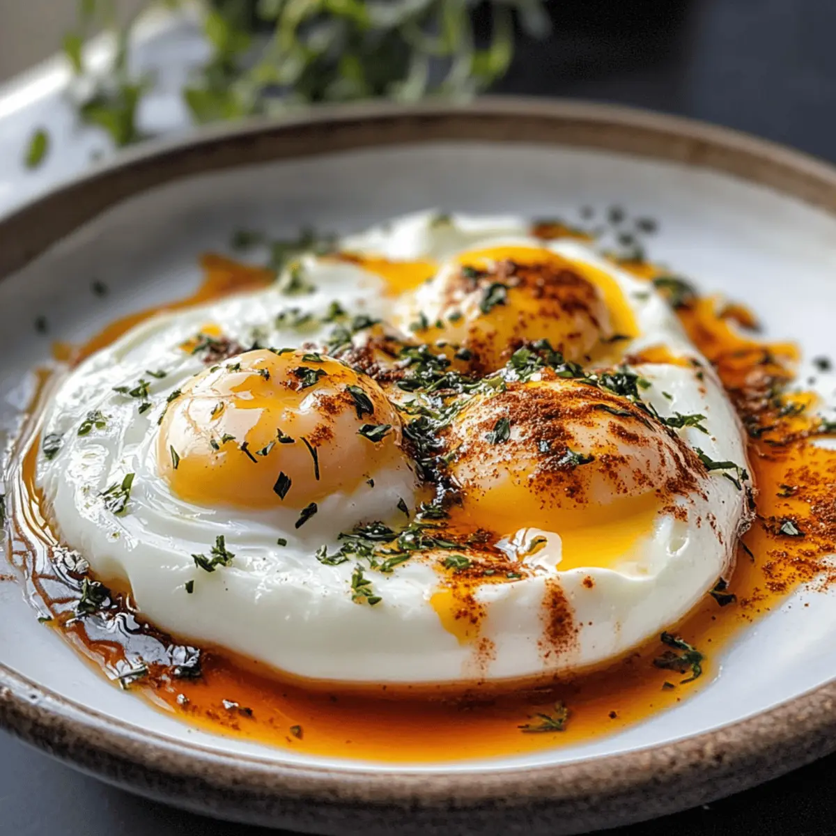 Türkische Eier Cilbir für ein gesundes Frühstück