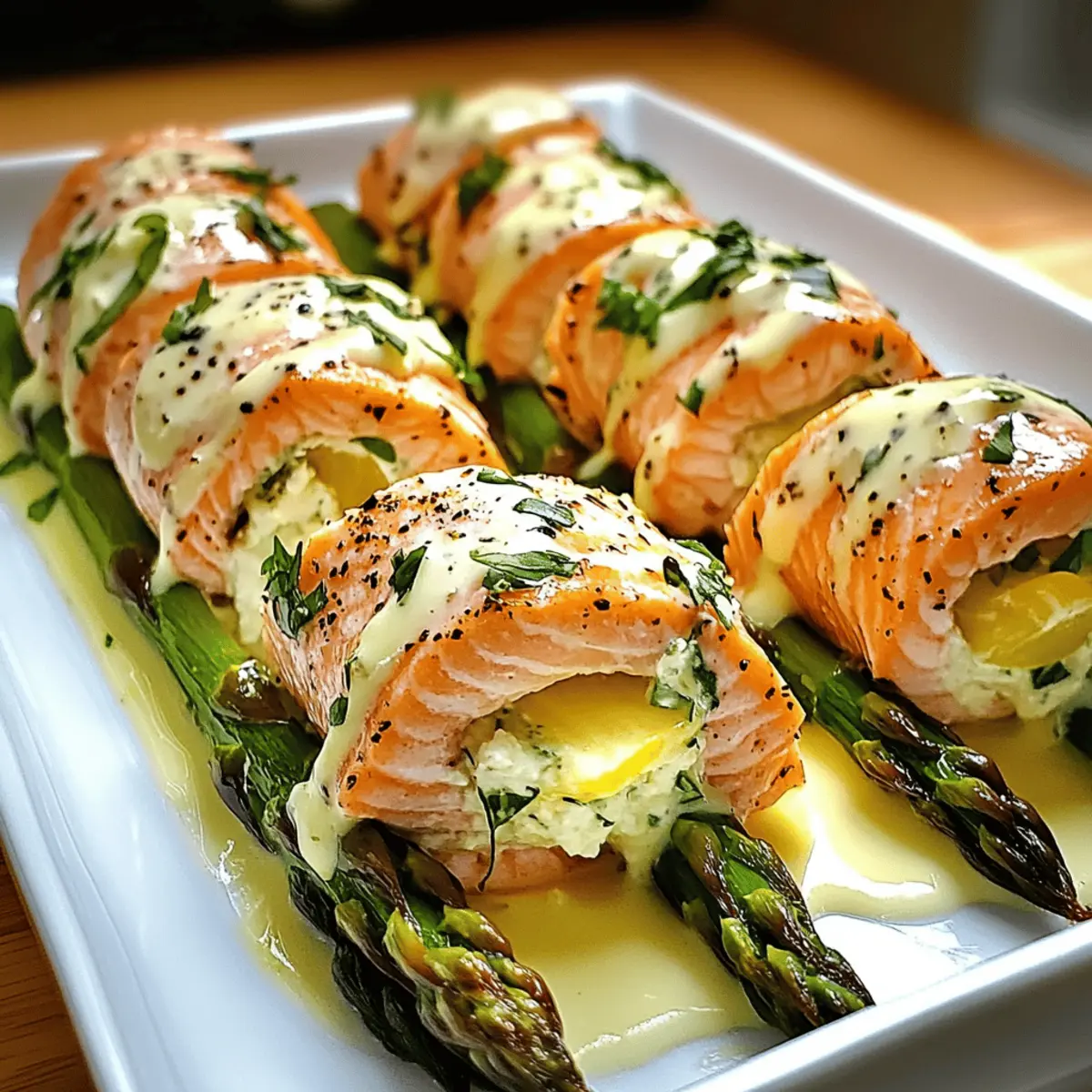 Lachsrollen mit Ricotta und Spargel im Zitronensauce