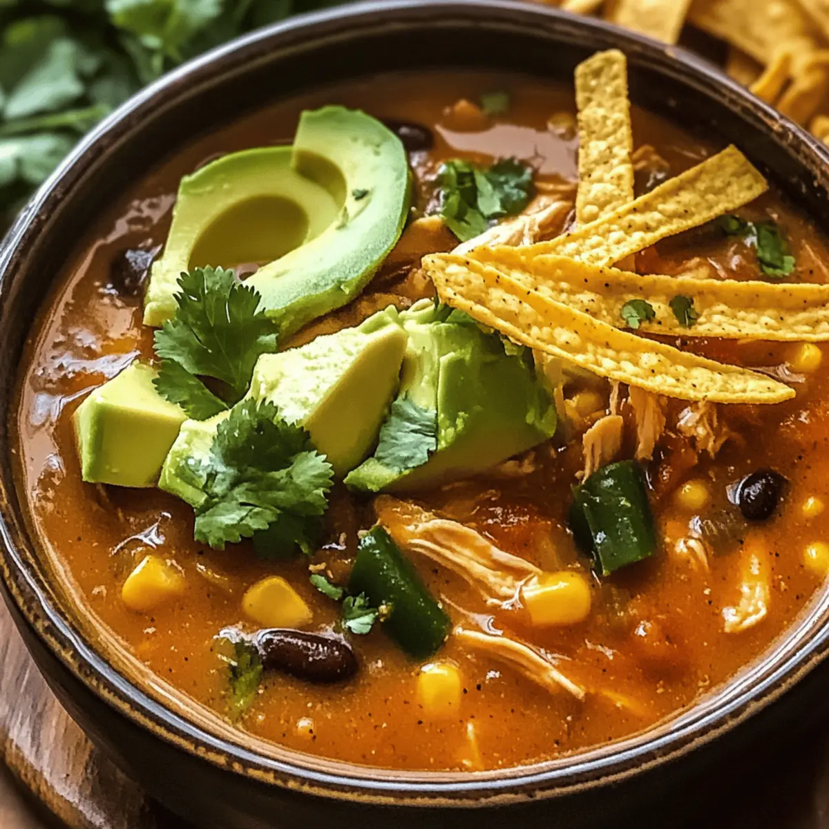 Poblano Hähnchen Tortilla Suppe für jeden Anlass