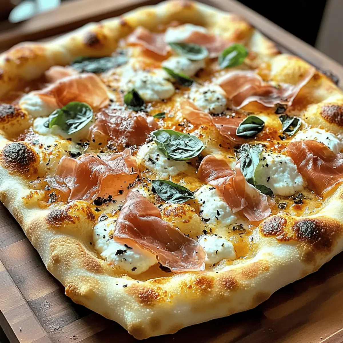Ultimative weiße Pizza mit Prosciutto und scharfer Honig