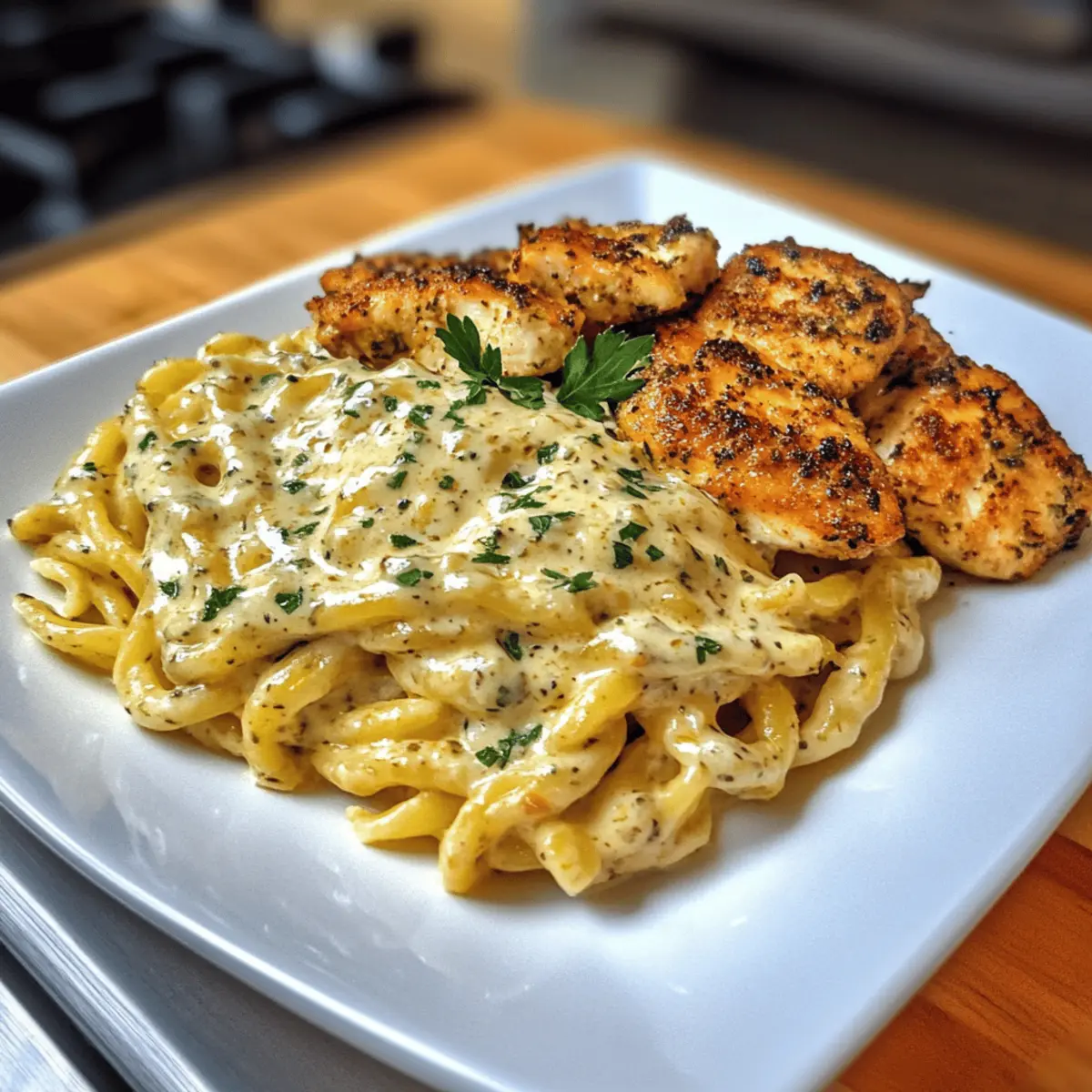 Der Ausgang: Cremige Knoblauch-Parmesan Pasta