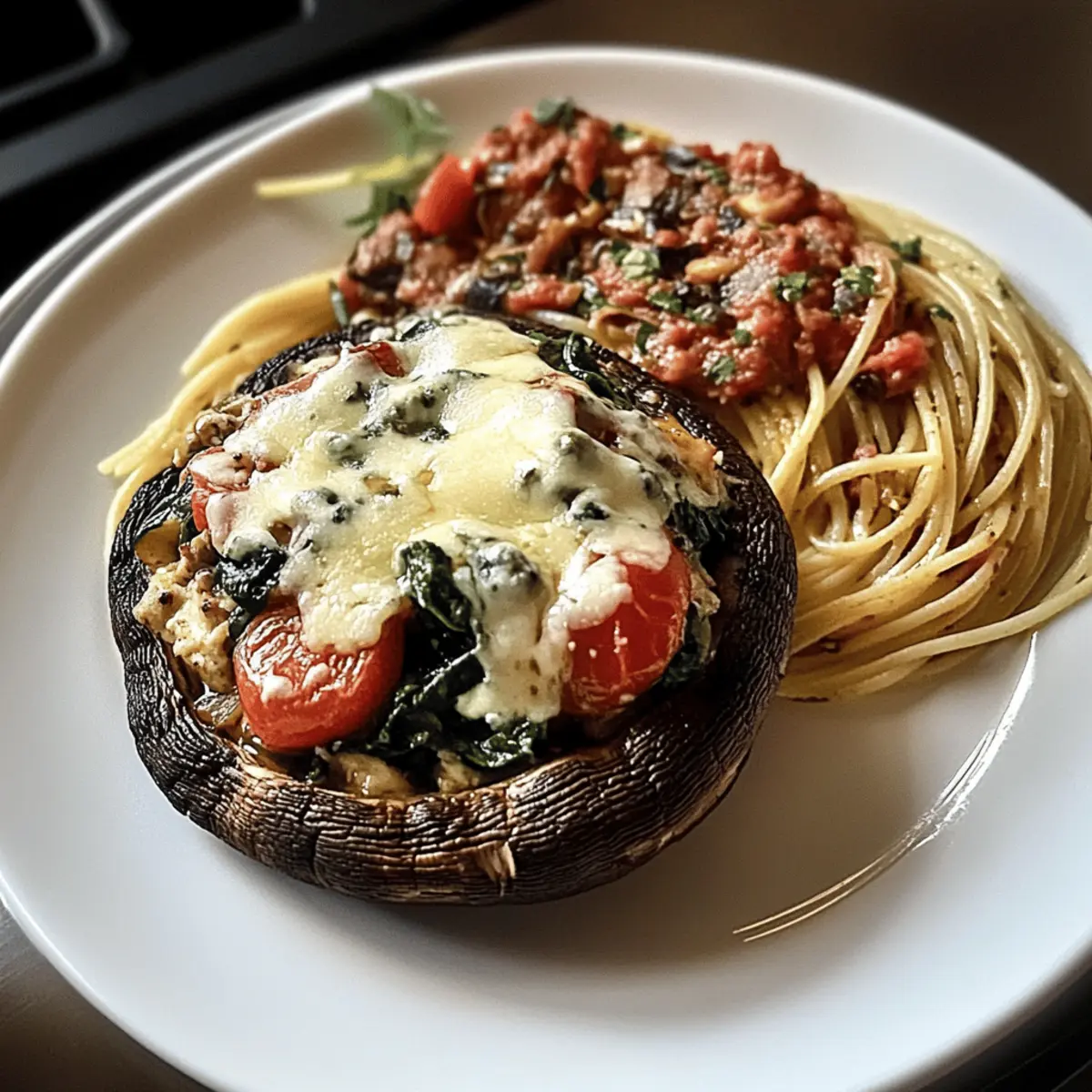 Gefüllte Portobello-Pilze mit Thunfisch-Pasta