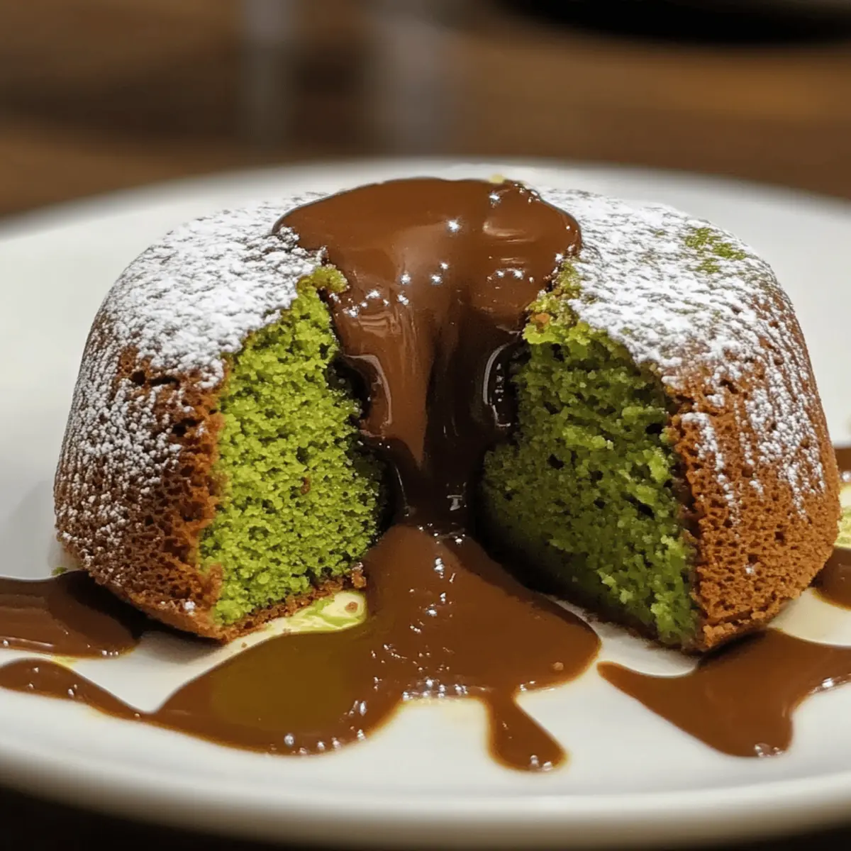 Matcha Lava Cake mit flüssigem Schokoladenkern