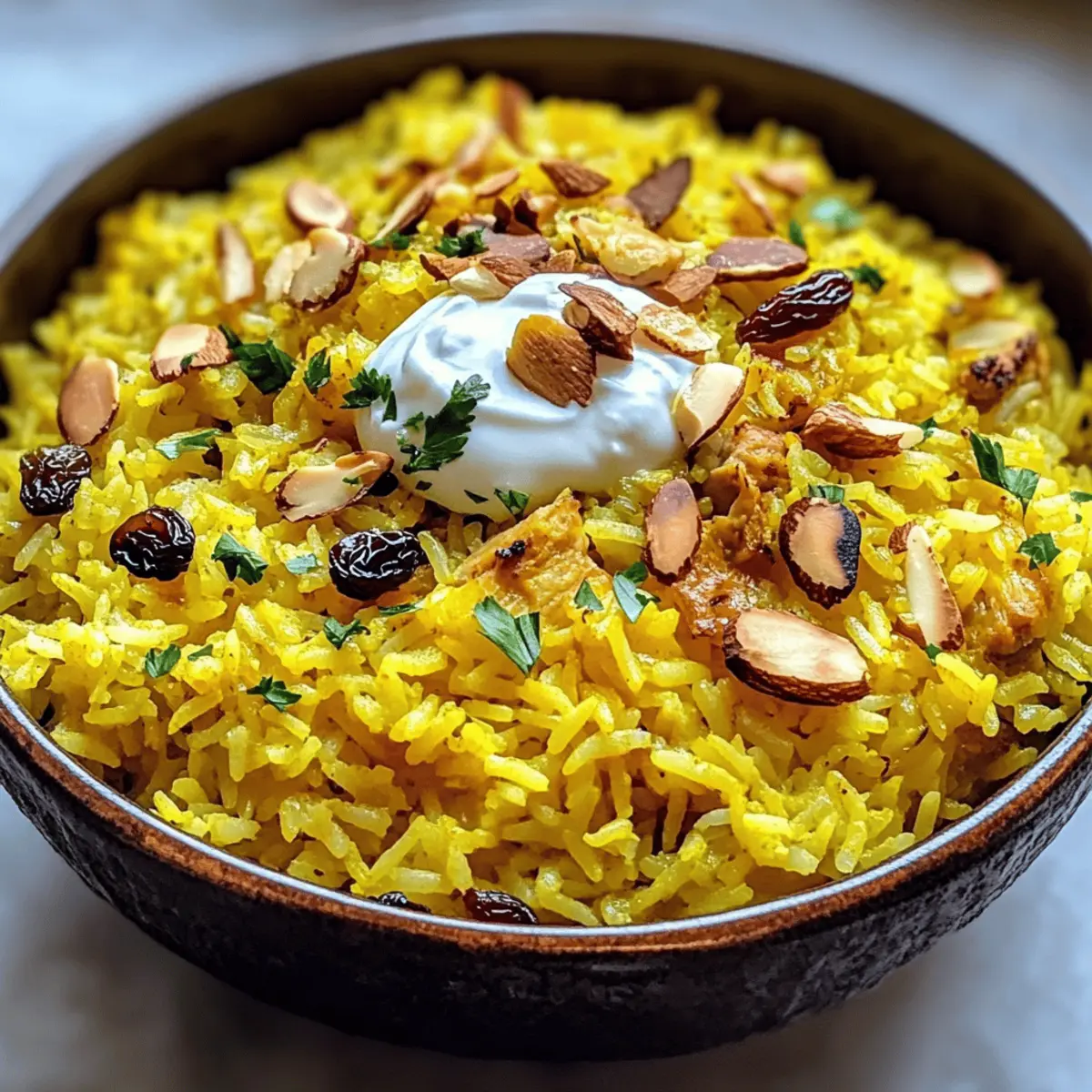 Safran-Joghurt-Reis mit Hähnchen für Zuhause