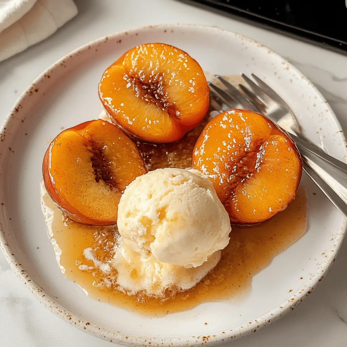 Schnelle Luftfritteuse Pfirsiche mit Eis