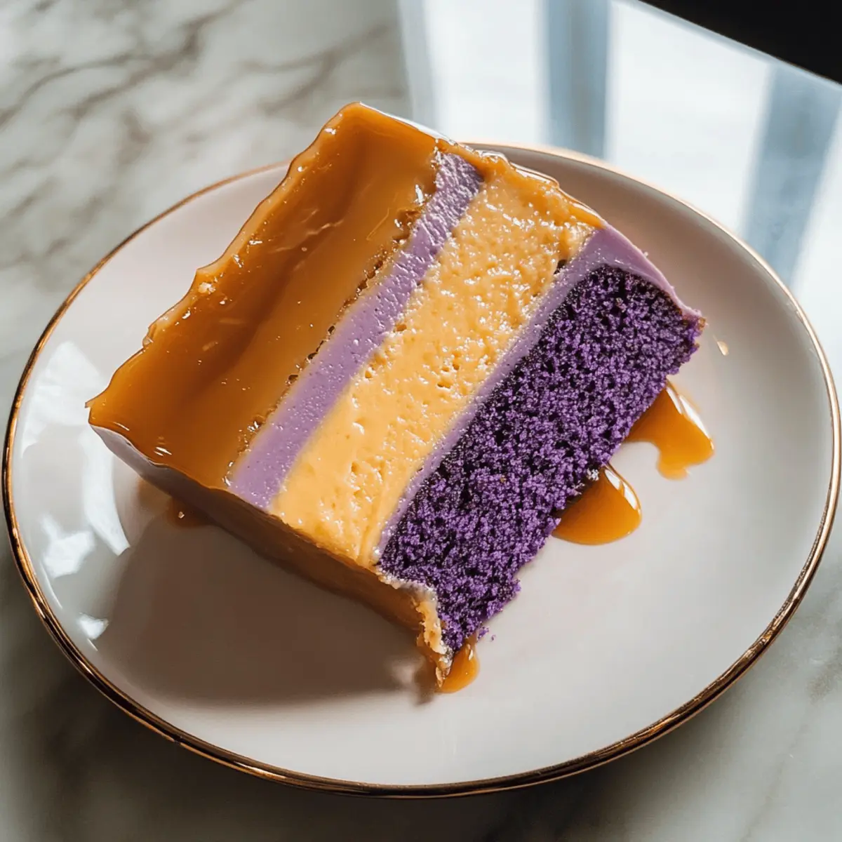Ube Leche Flan Schichtkuchen für Feiern
