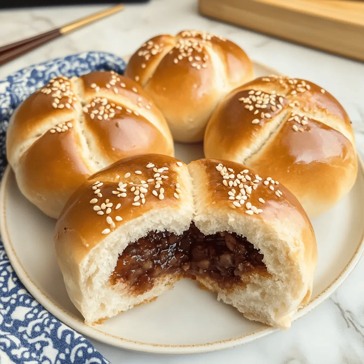Fluffige Milchbrötchen mit süßer roten Bohnenpaste