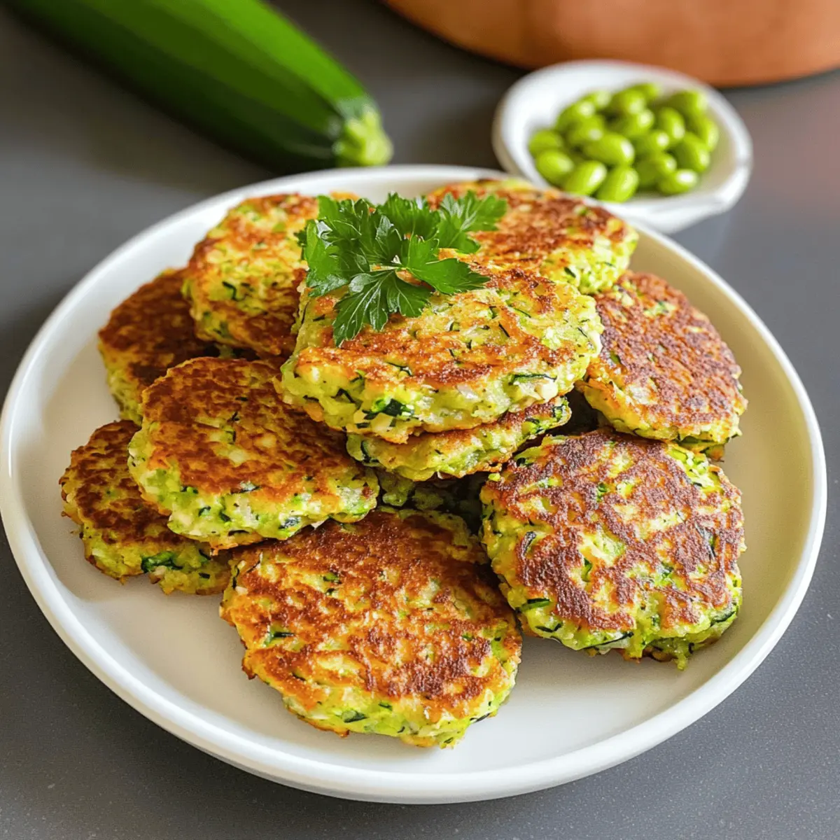 Krosse Zucchini Edamame Fritter für jeden Snack
