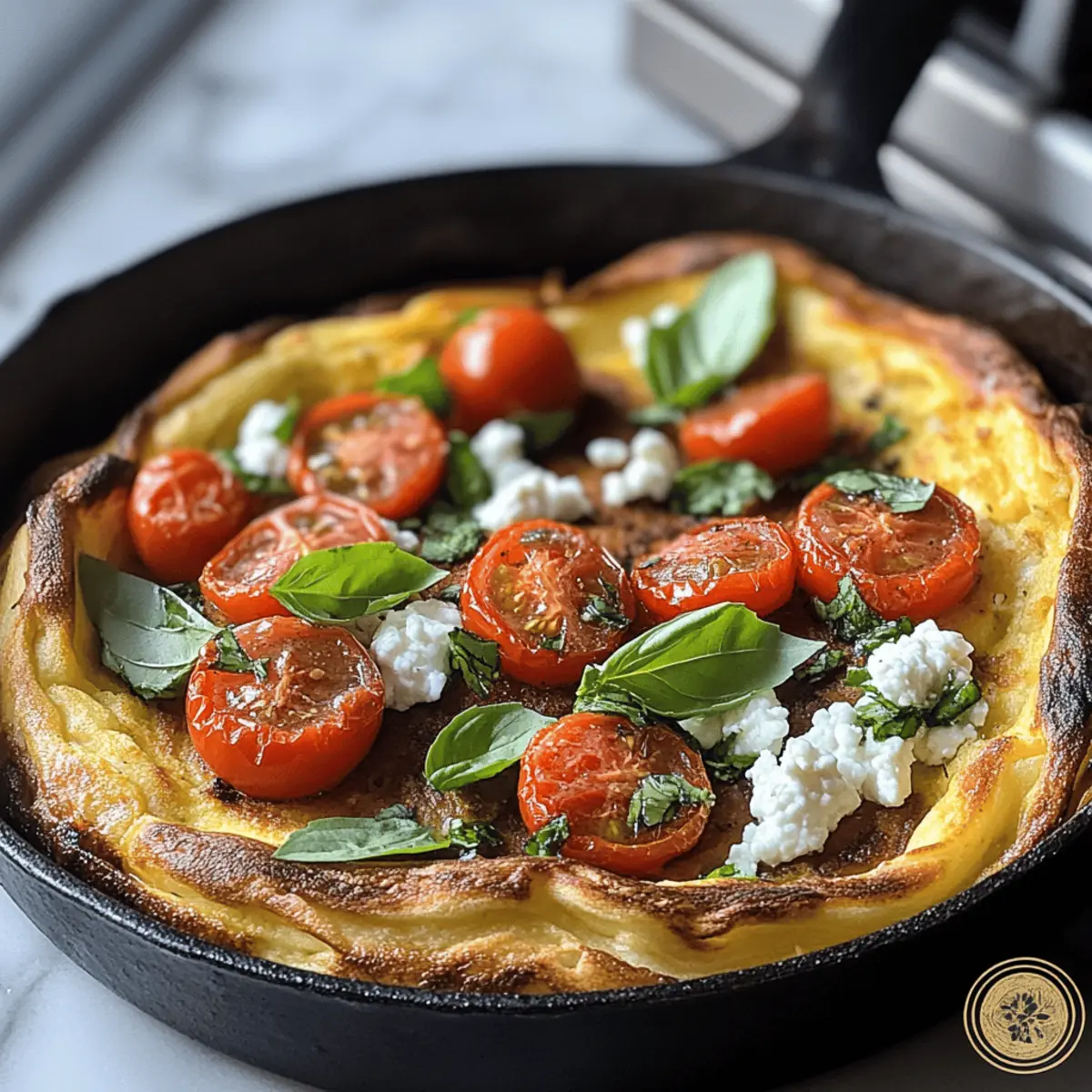Herzhafter Dutch Baby mit Tomaten und Ziegenkäse