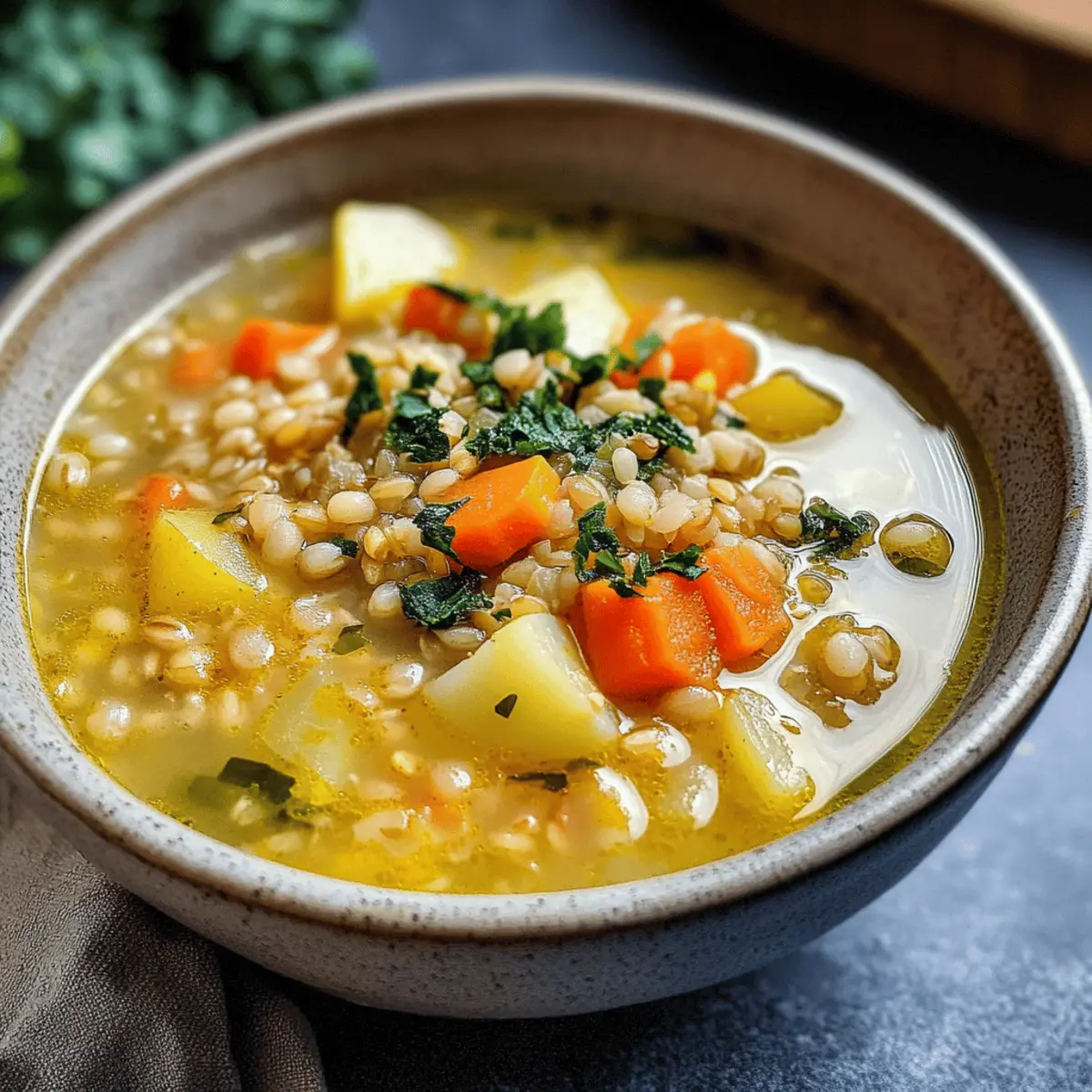 Veganer Perlgerstensuppe mit Lauch und Kartoffeln