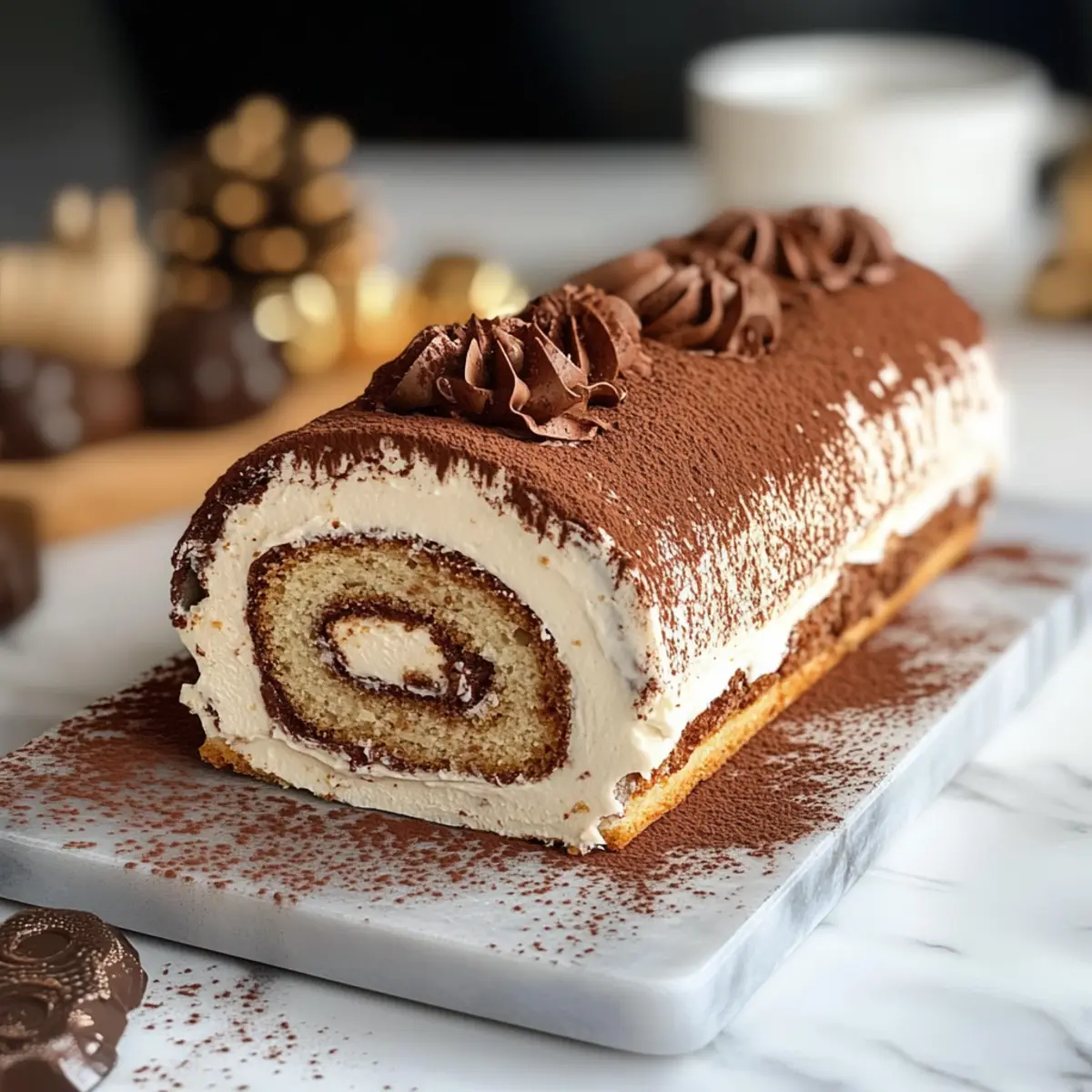 Gourmet Tiramisu Yule Log Cake für festliche Momente