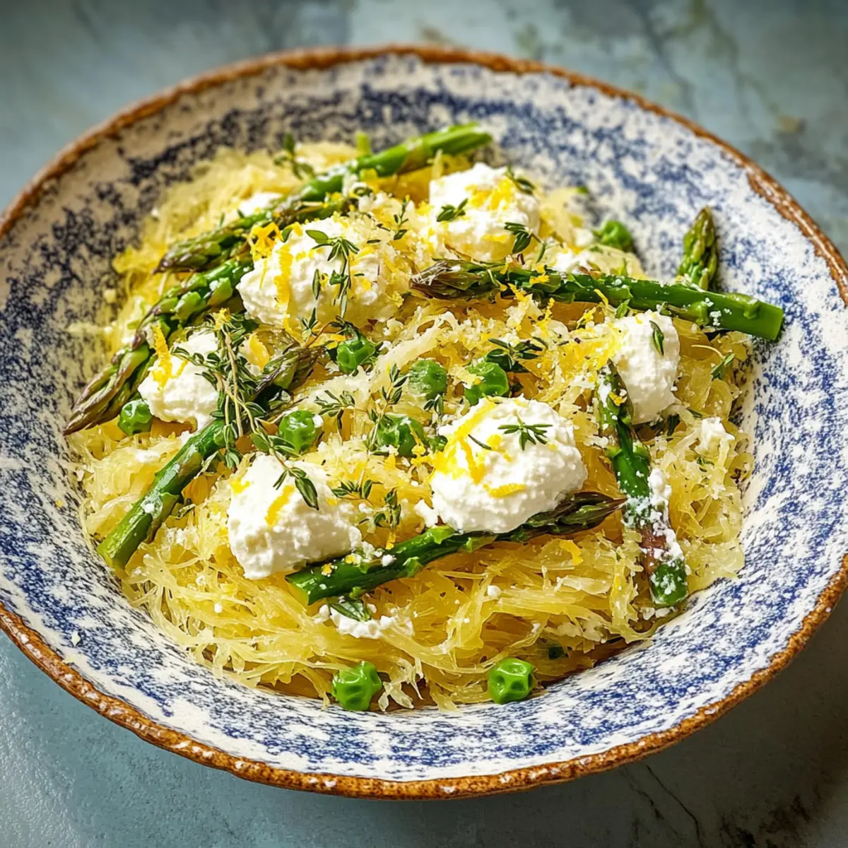 Spaghetti-Kürbis mit Spargel und Ricotta