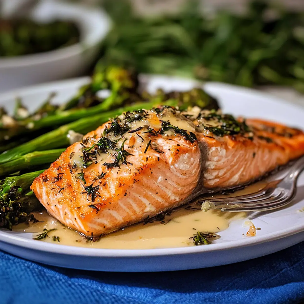 Buttriger gebackener Lachs mit jungen Brokkoli