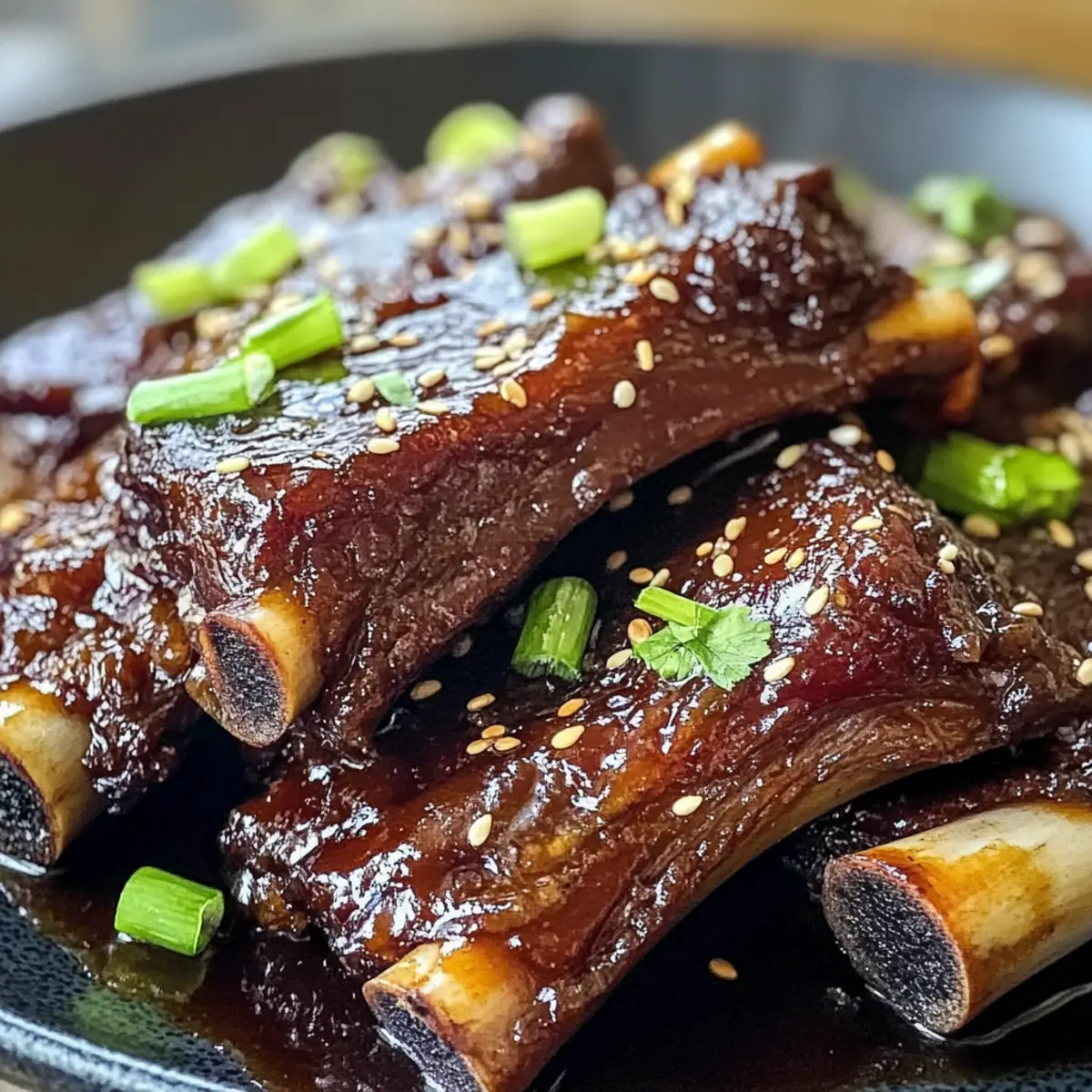 Karamellisierte langsam geschmorte asiatische Rinderkurzrippe