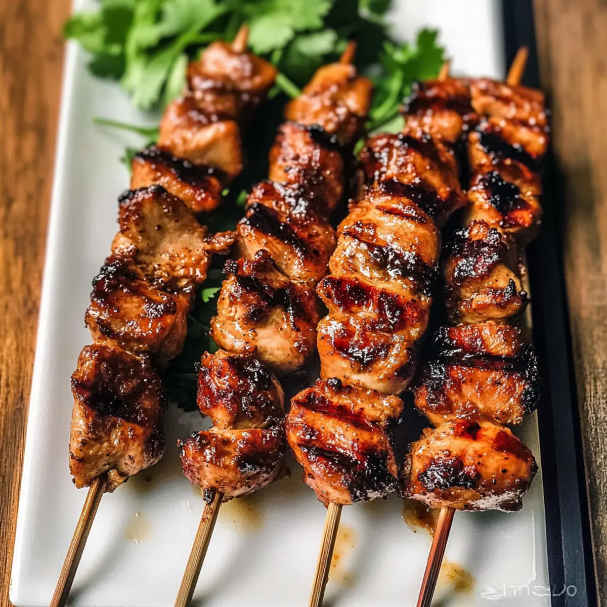 Gegrillte thailändische Kokosnuss-Hühnchen-Spieße genießen