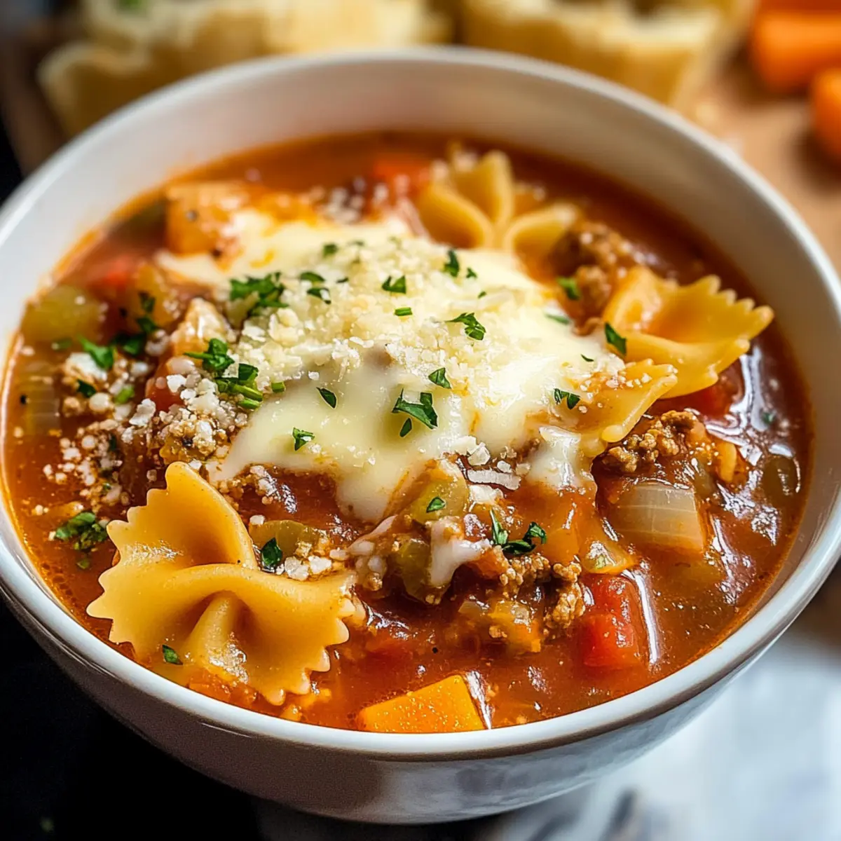 Lasagna Suppe mit Fliegenpilz Pasta für Genussmomente