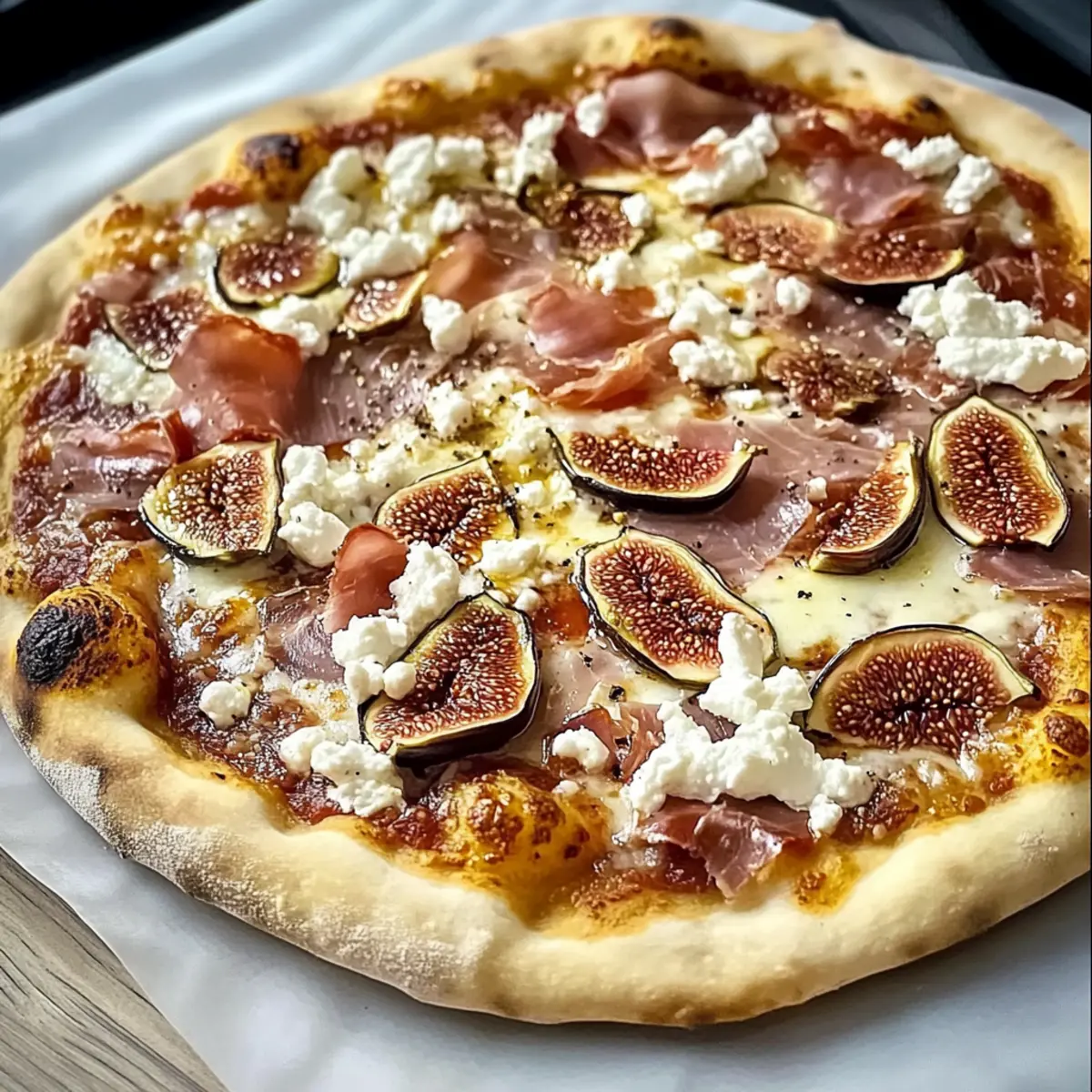 Einfache Feigenpizza mit Ziegenkäse und Prosciutto