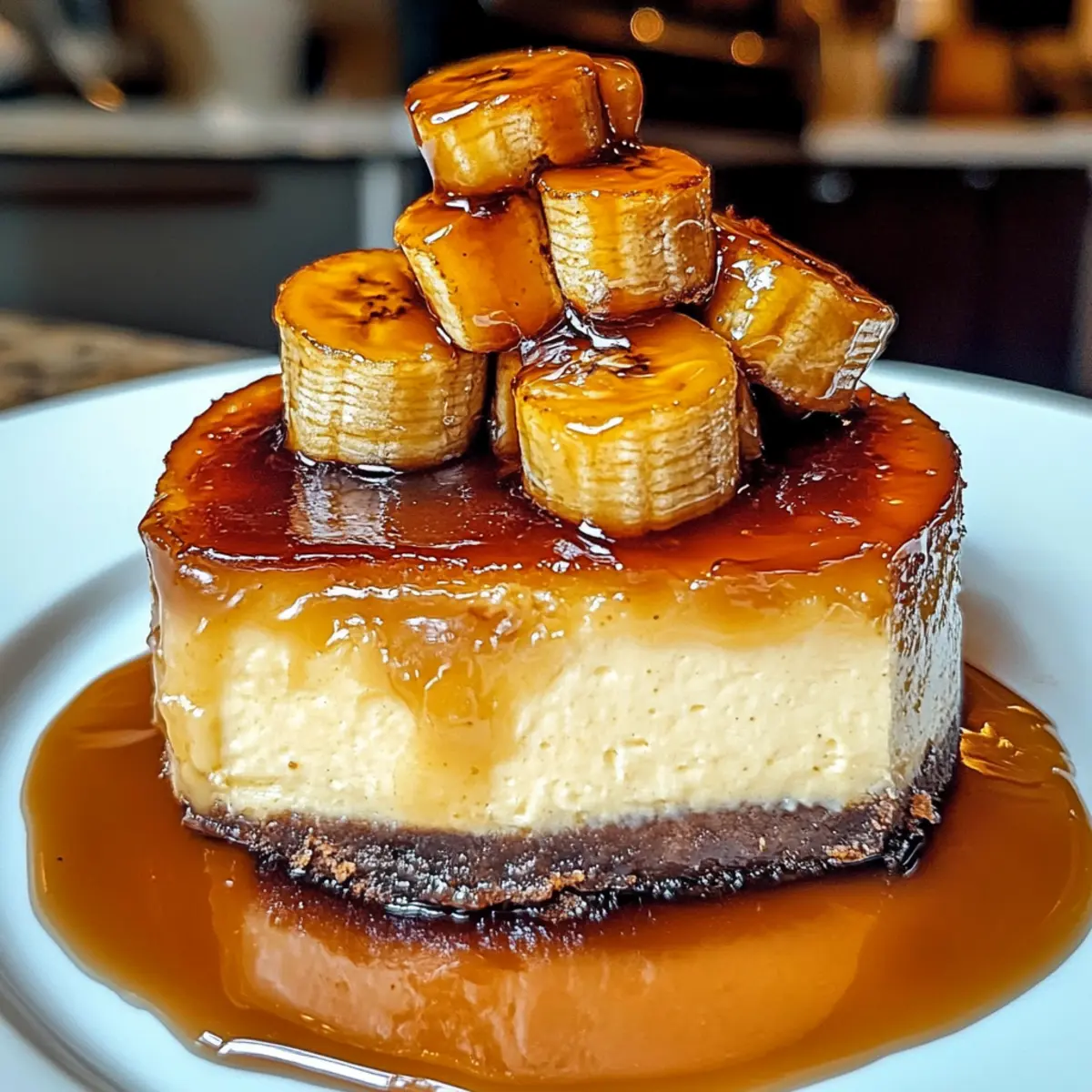 Karamellisierte Bananen Käsekuchen mit Rumglasur