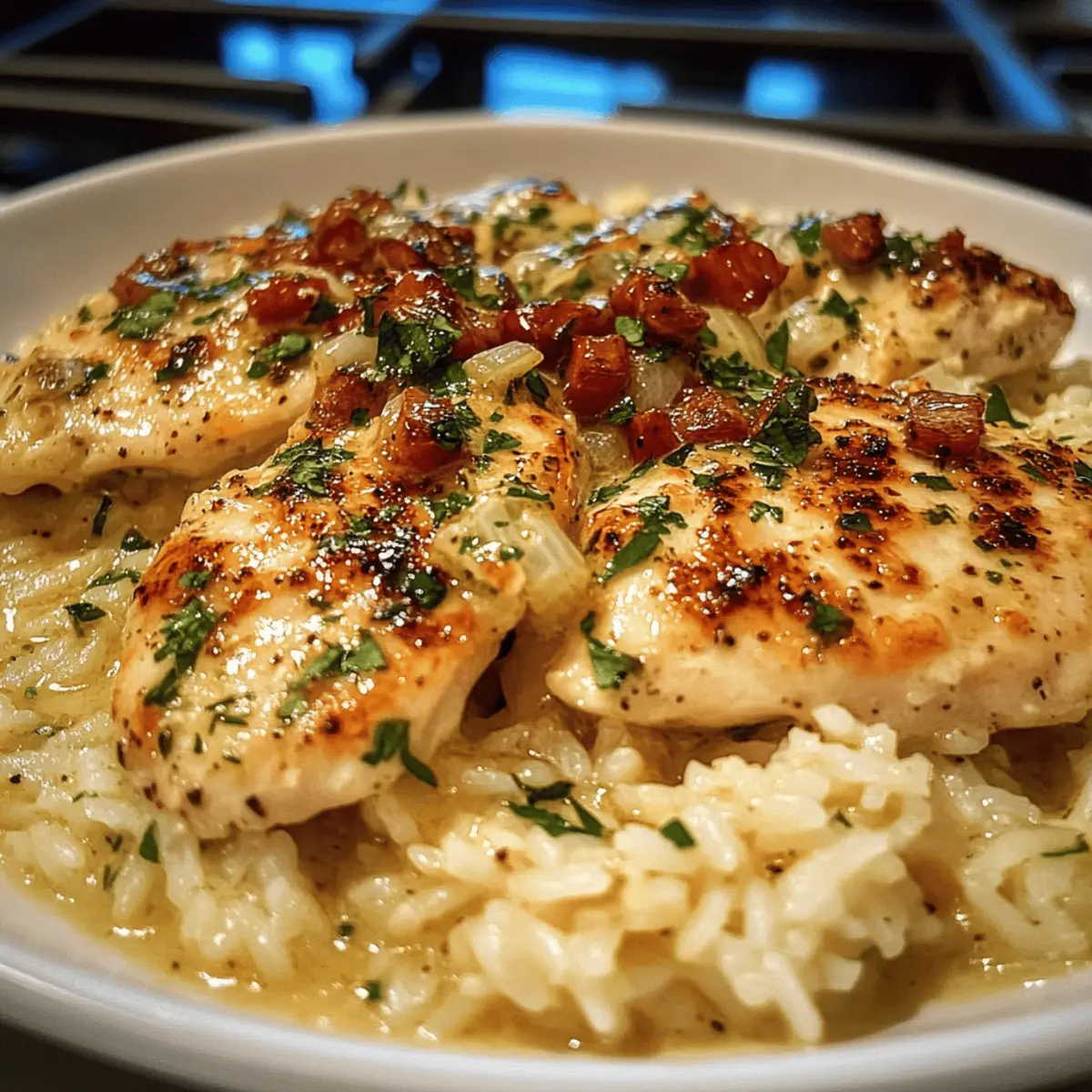 Cremige Hähnchen Scampi mit Knoblauch Parmesan Reis