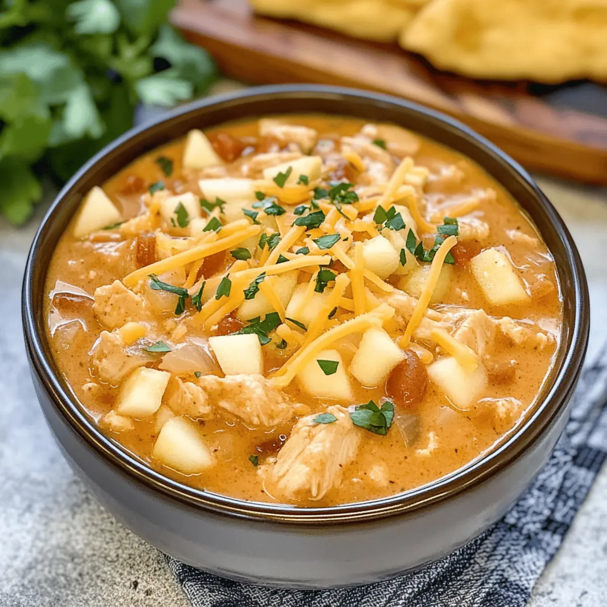 Weißer Cheddar Apfel Hähnchen Chili für den Herbst