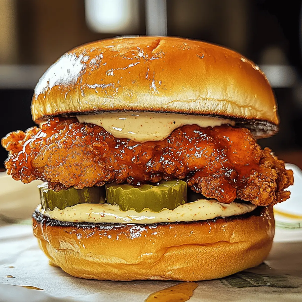 Der Ausgang: Knuspriges Hühnchen-Sandwich mit Honig