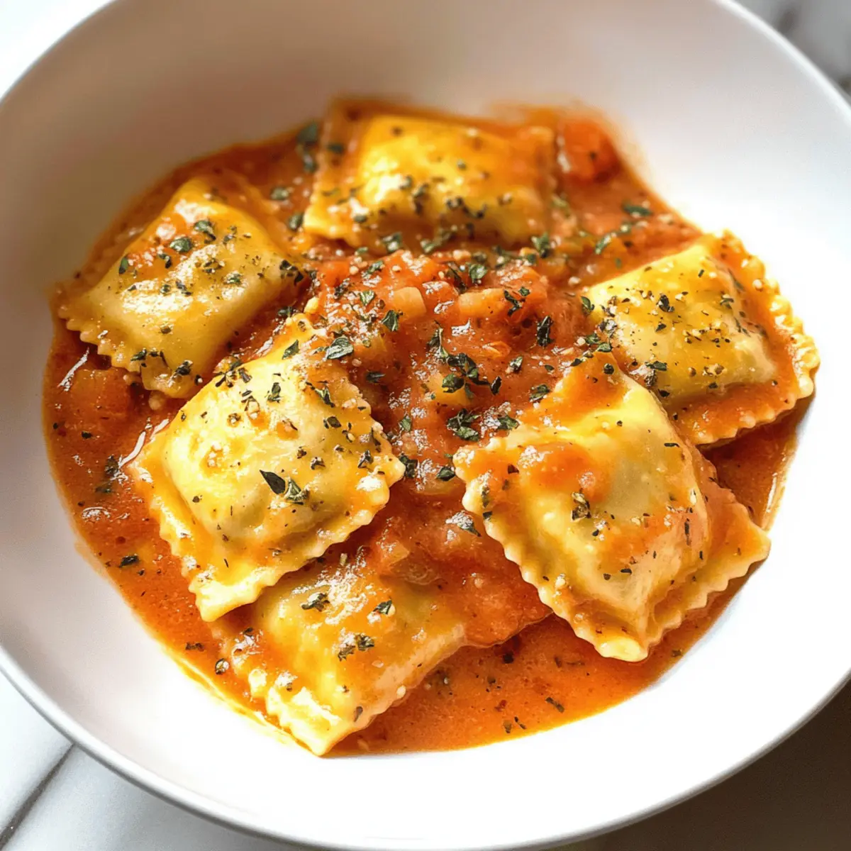 Einfache cremige Rosé Sauce für Ravioli