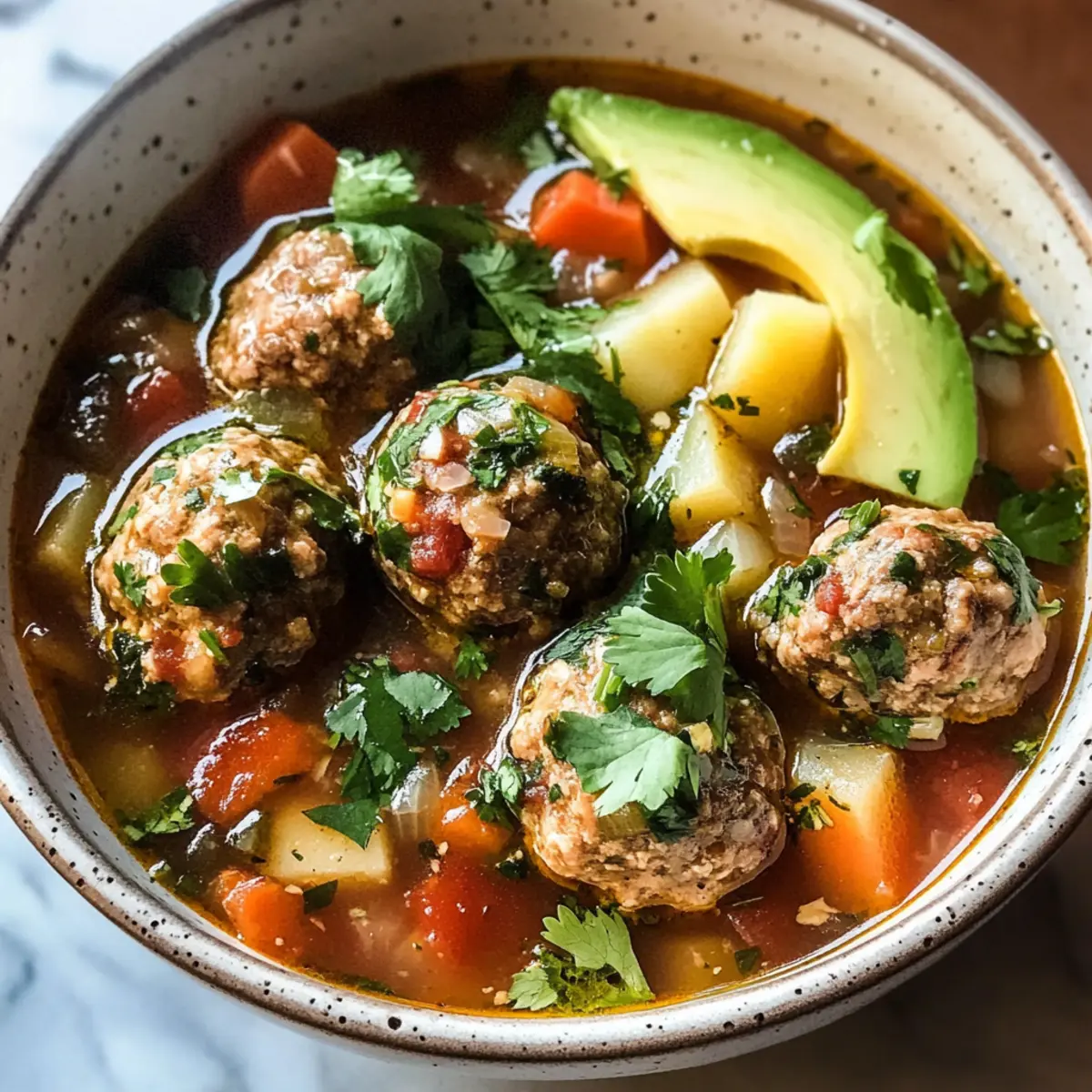 Herzhafte Albondigas Suppe mit Gemüse und Geschmack