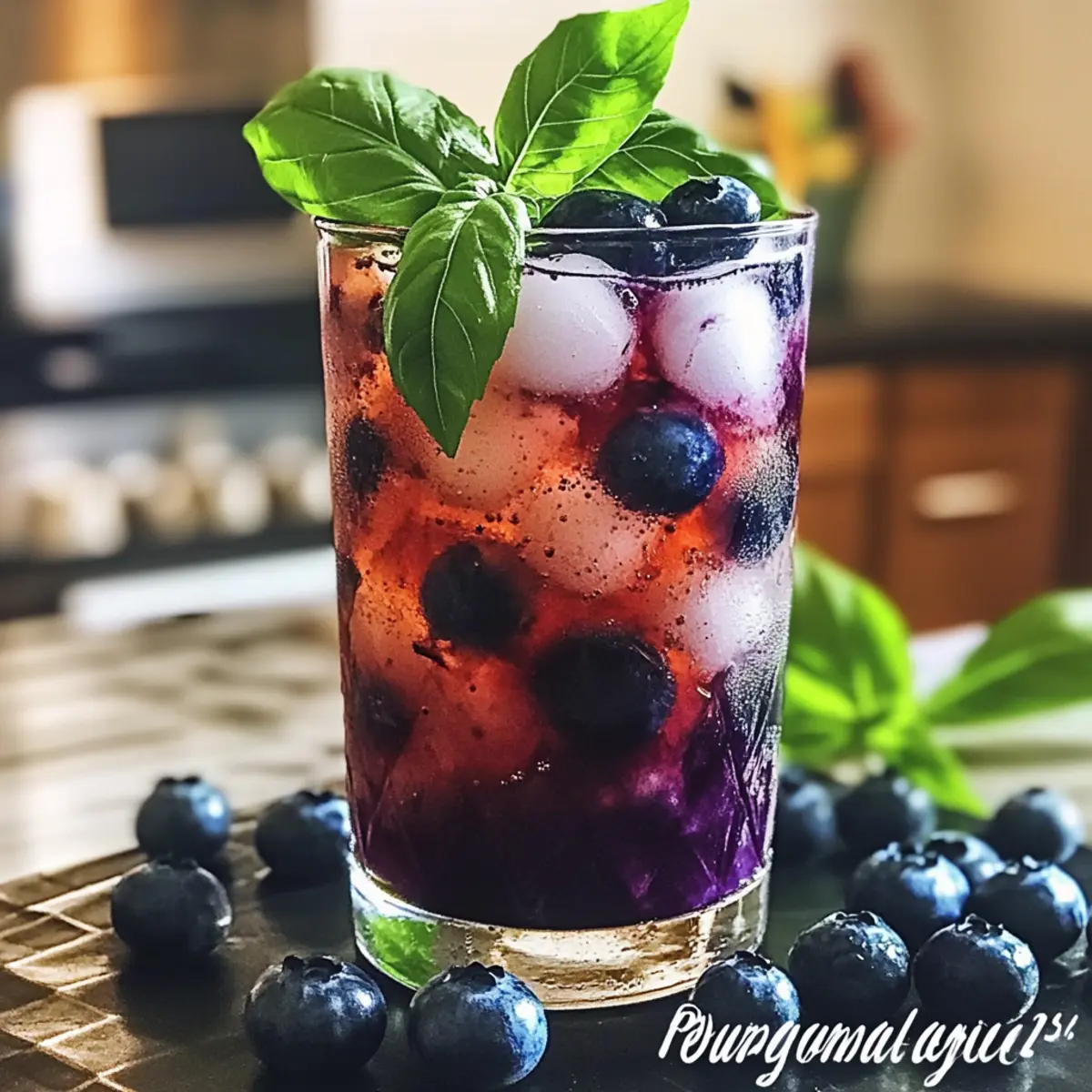 Heidelbeer-Basilikum-Tee-Trinker für den Sommergenuss