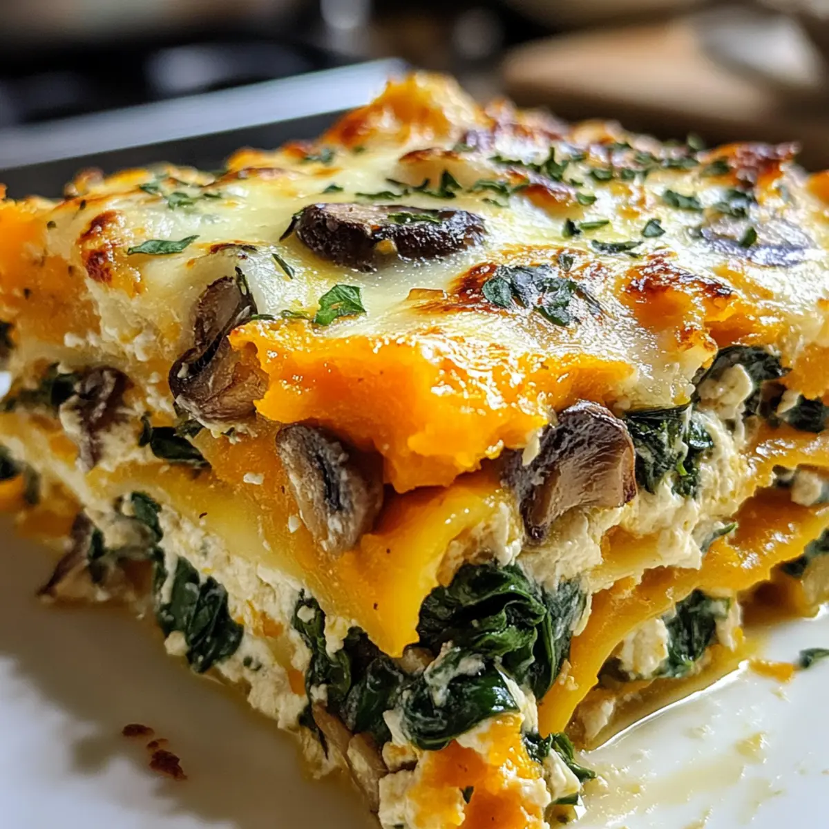 Butternutkürbis Spinat Pilz Lasagne für Gesundes Genießen