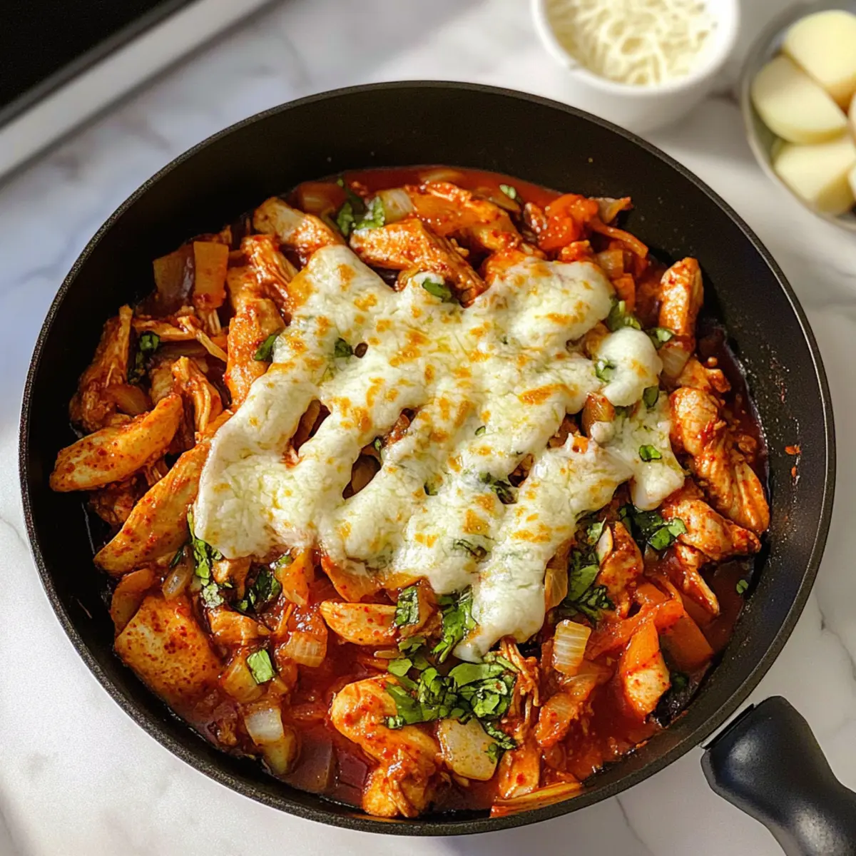 Käse Dakgalbi: Eintopf mit würzigem Hühnchen