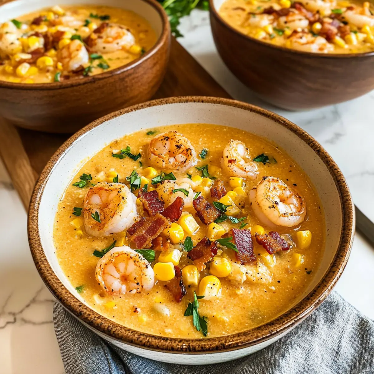 Cremige Cajun-Mais- und Garnelen-Bisque genießen