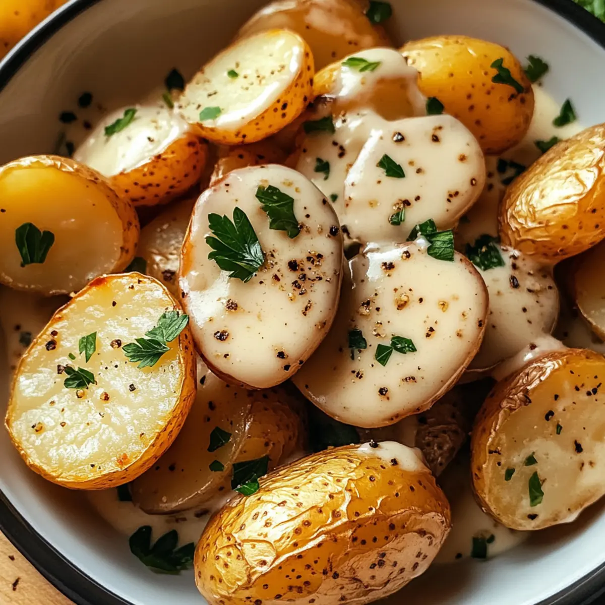 Cremige Knoblauchsoße Babykartoffeln für Genießer