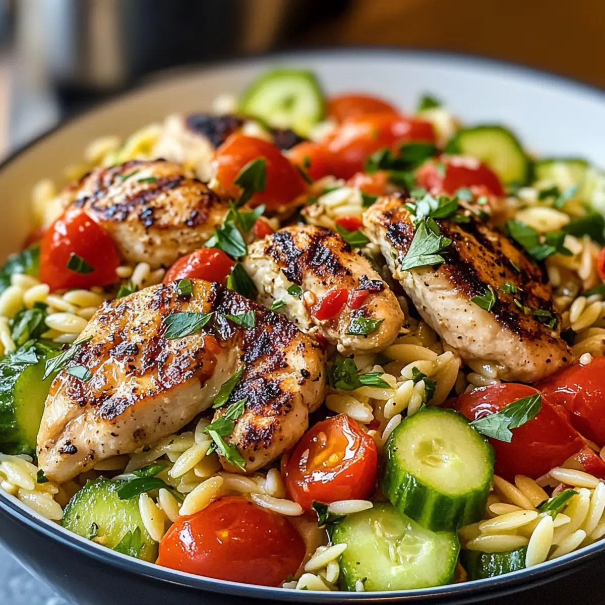 Schmackhaftes mediterranes Hühnchen-Orzo für jeden Abend