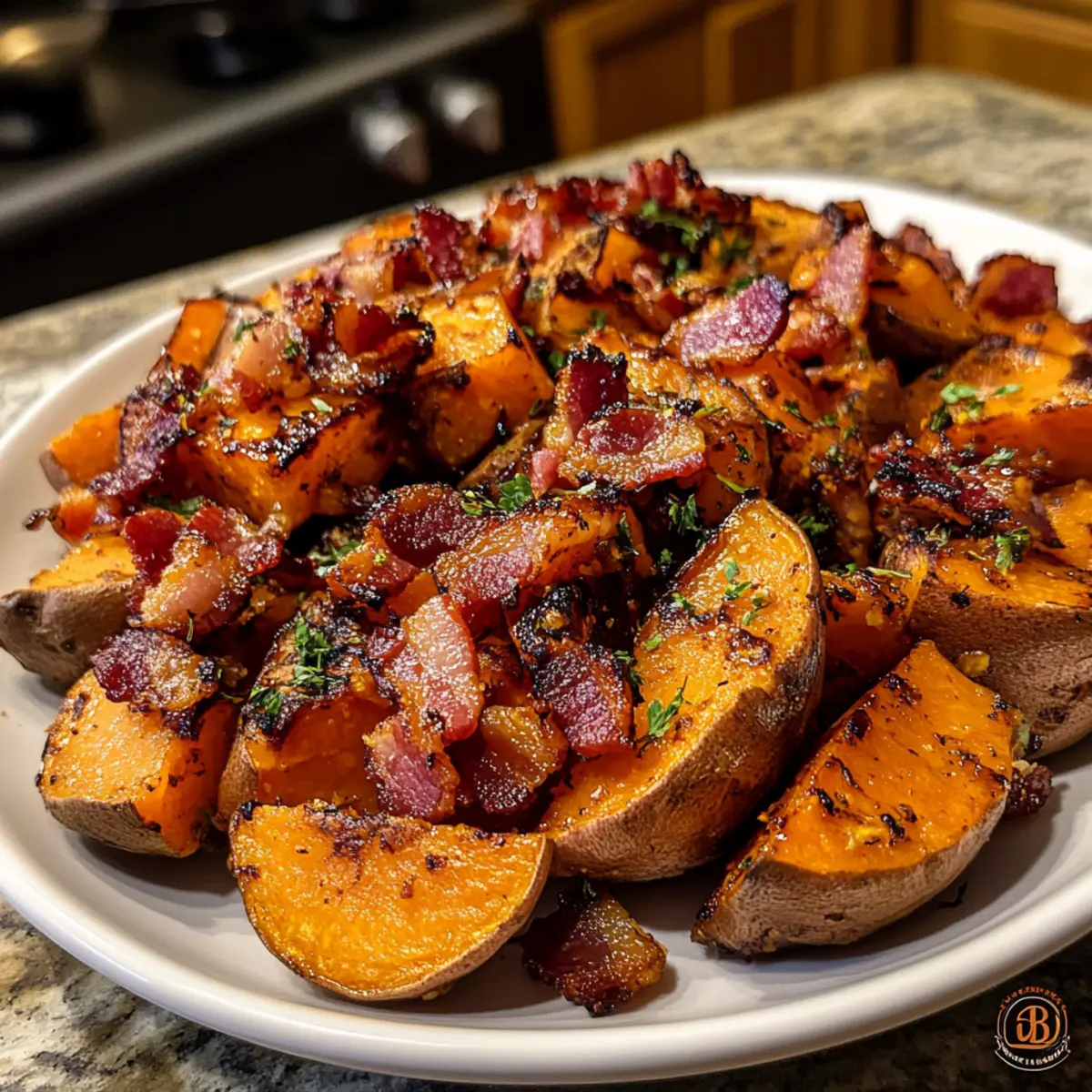 Ahornsirup-Glasierte Süßkartoffeln mit Speck genießen
