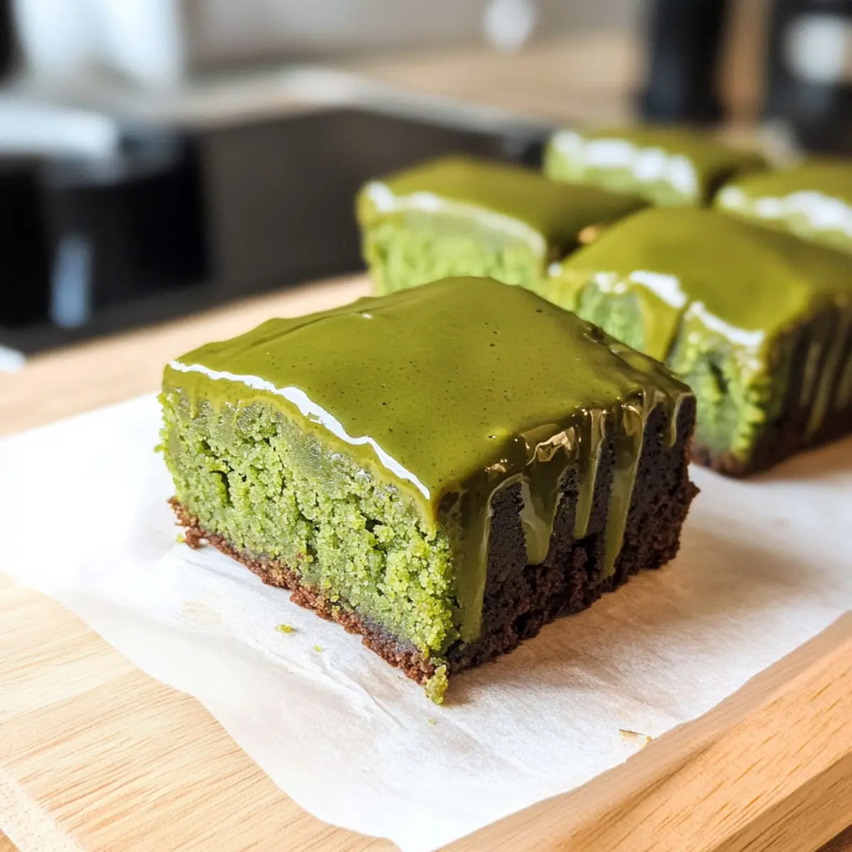 Saftige Matcha-Mochi-Brownies mit Ganache